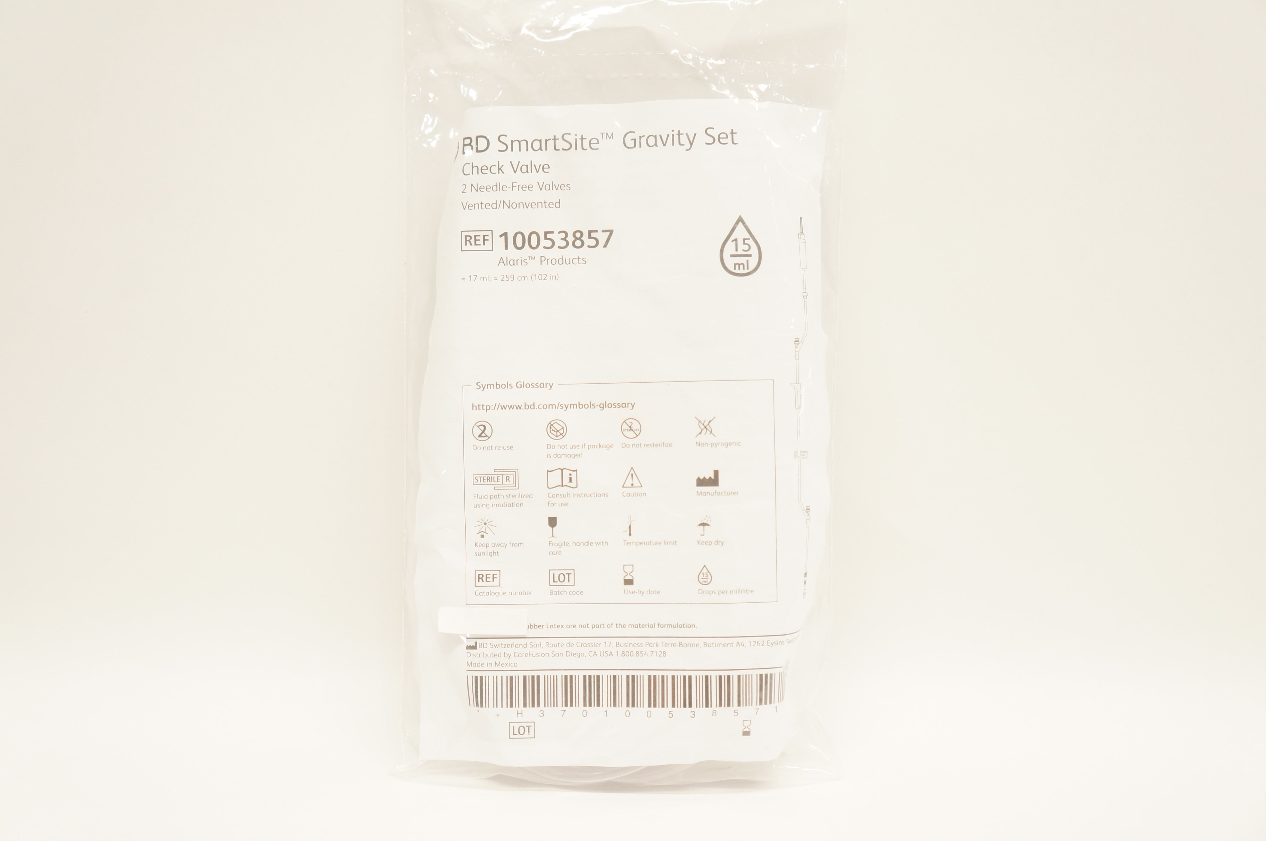 BD 10053857 Alaris SmartSite Gravity Set Check Valve 17mL x102inch 15Drops/mL(x)