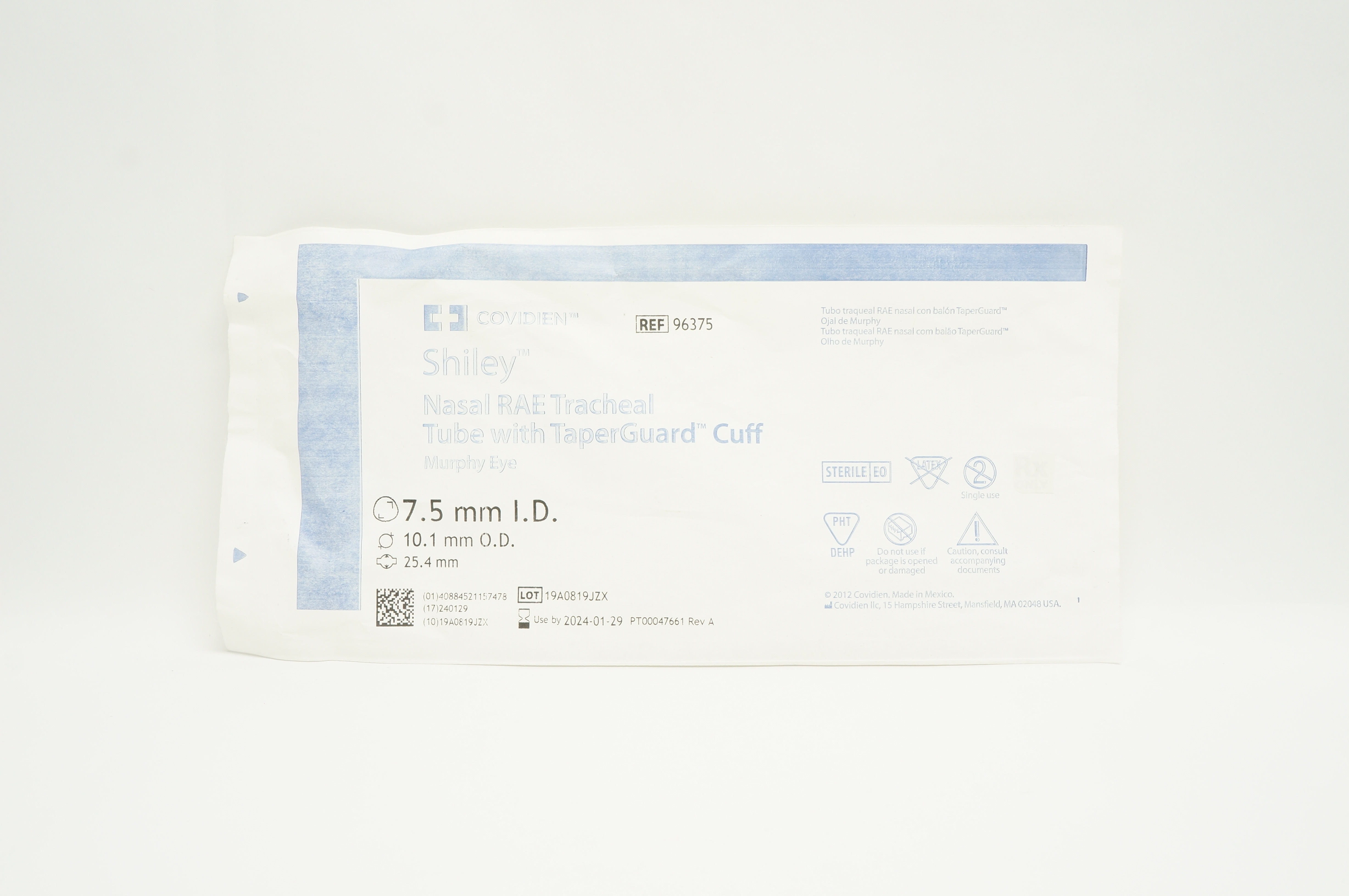 Covidien 96375 Shiley Nasal RAE Tracheal Tube with TaperGuard Cuff 7.5mm I.D.