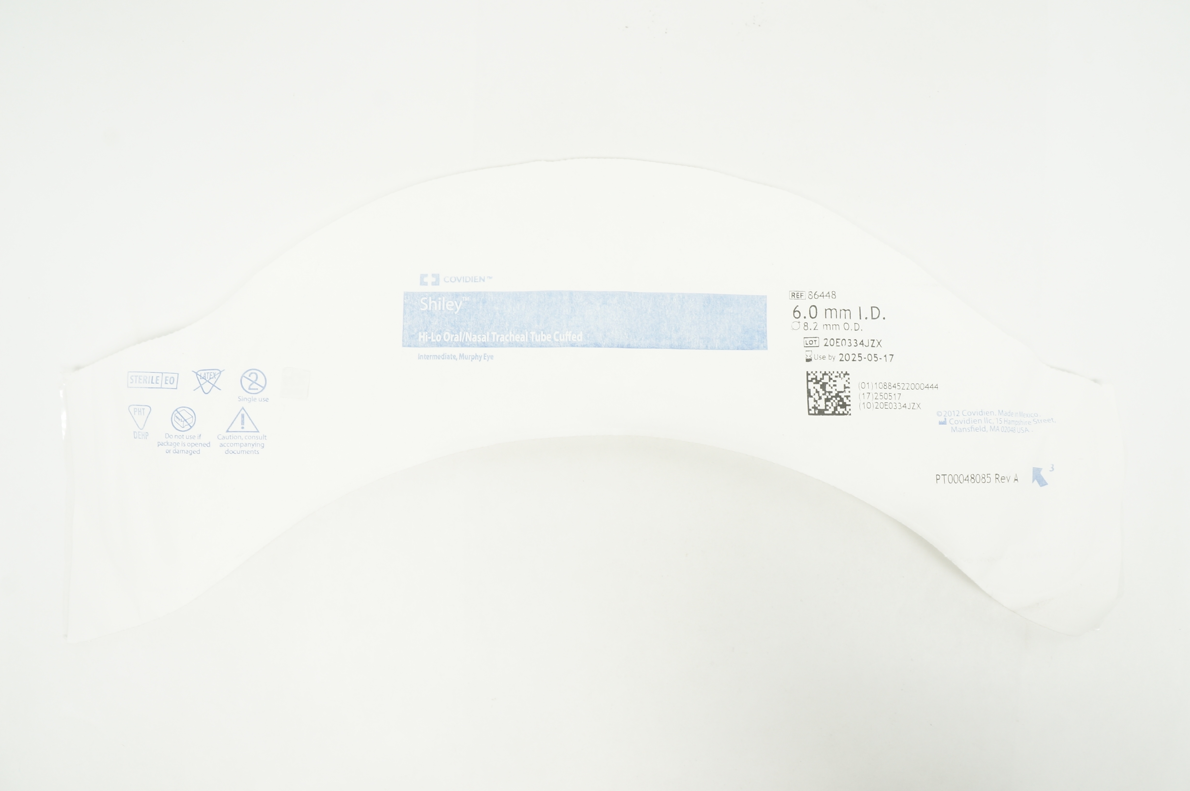 Covidien 86448 Mallinckrodt Hi-Lo Oral/Nasal Tracheal Tube Cuffed 6.0 x 8.2mm