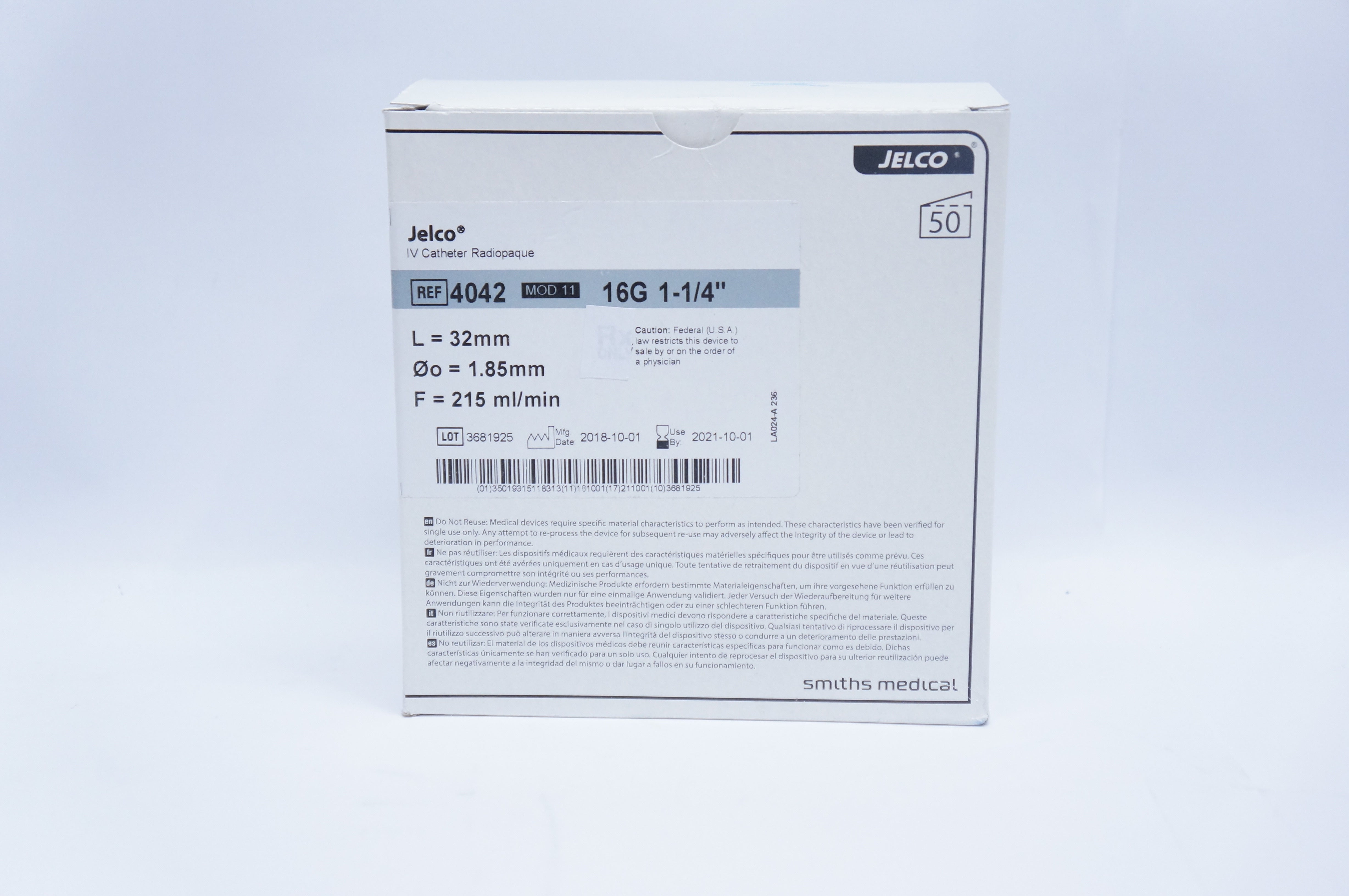 Smiths 4042 IV Cath. Radiopaque Mod 11 16G 1-1/4inch 32 x 1.85mm 215ml/min