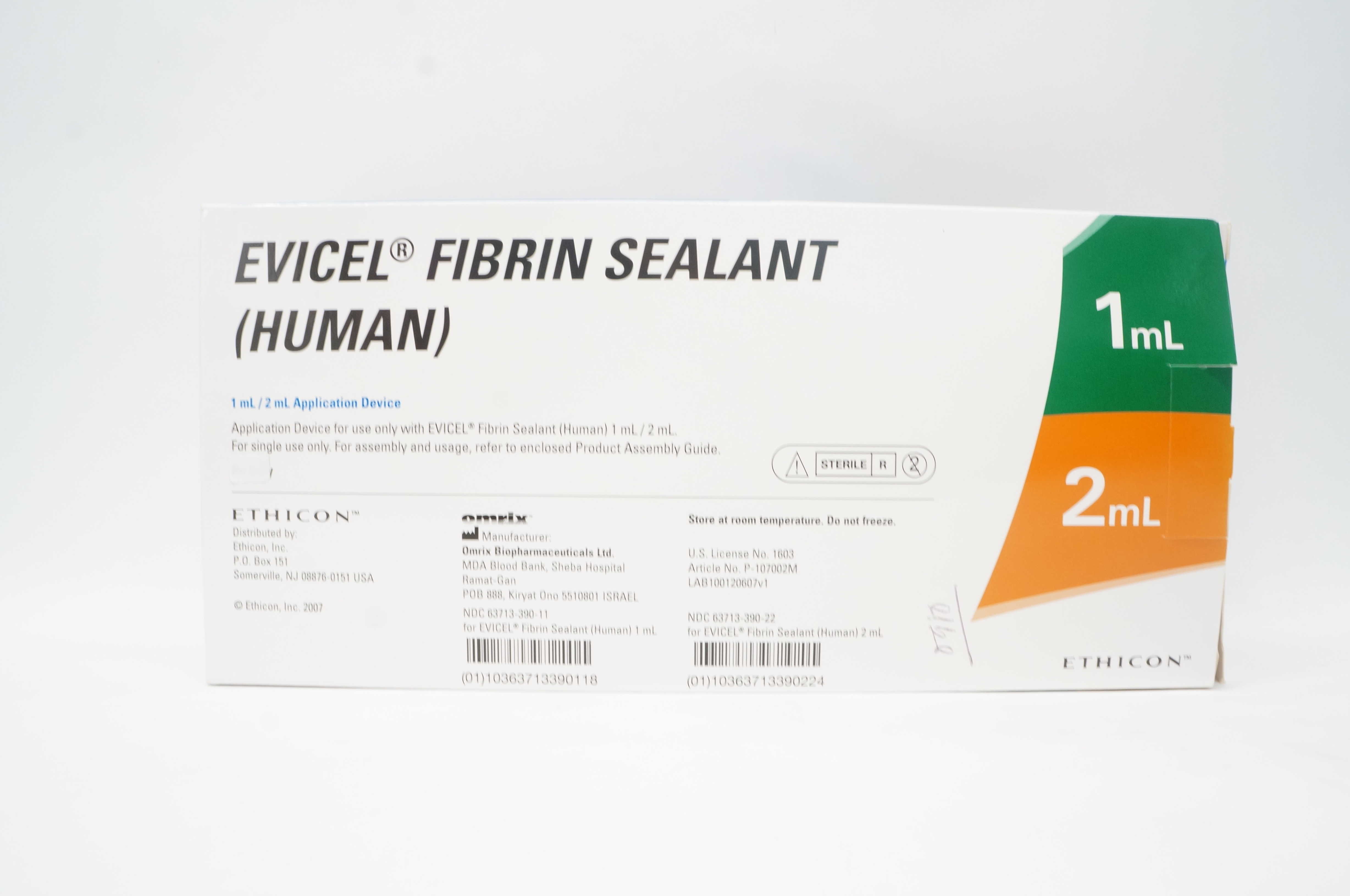 Ethicon 3901/2 Evicel Omrix Fibrin Sealant, Human 1mL/2mL Application Device