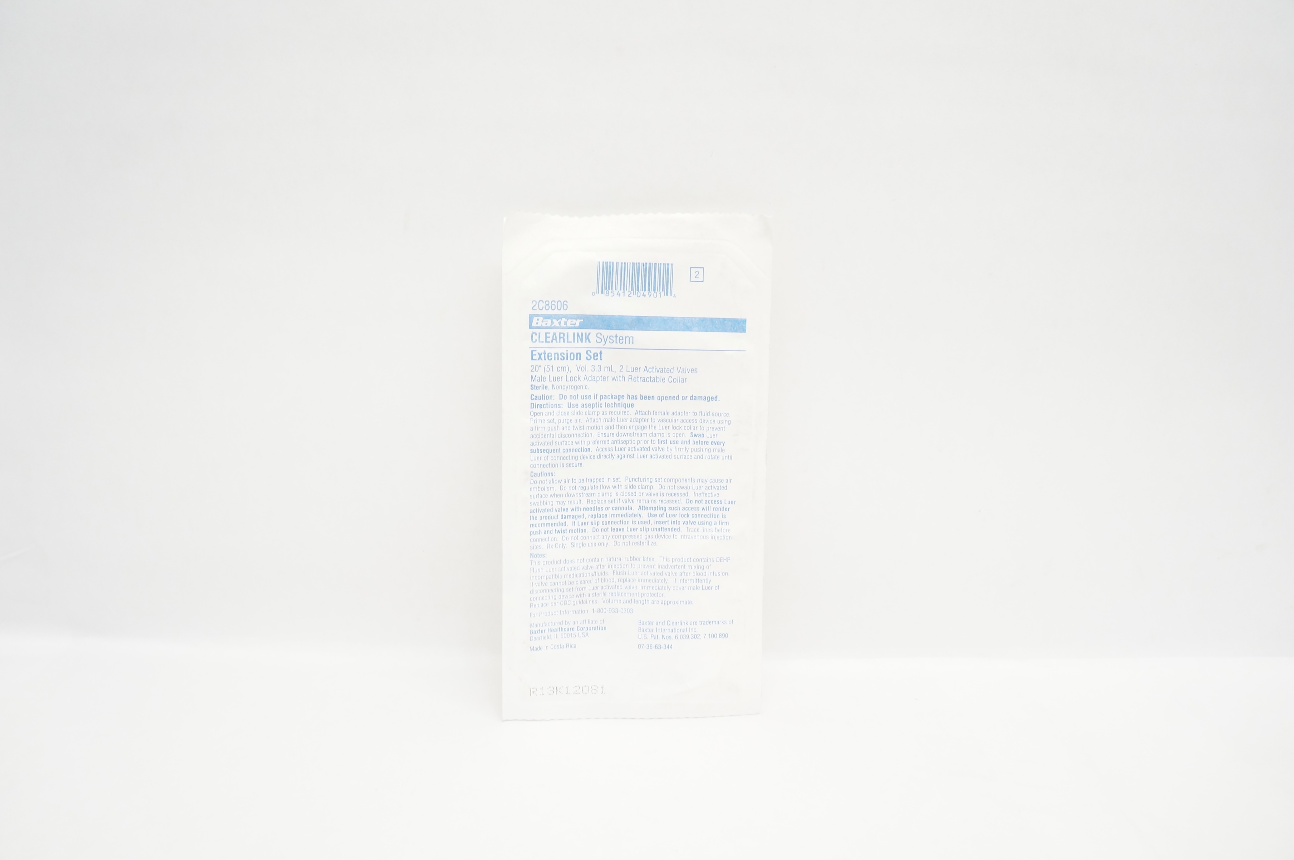 Baxter 2C8606 Clearlink System Extension Set 20inch x 3.3mL