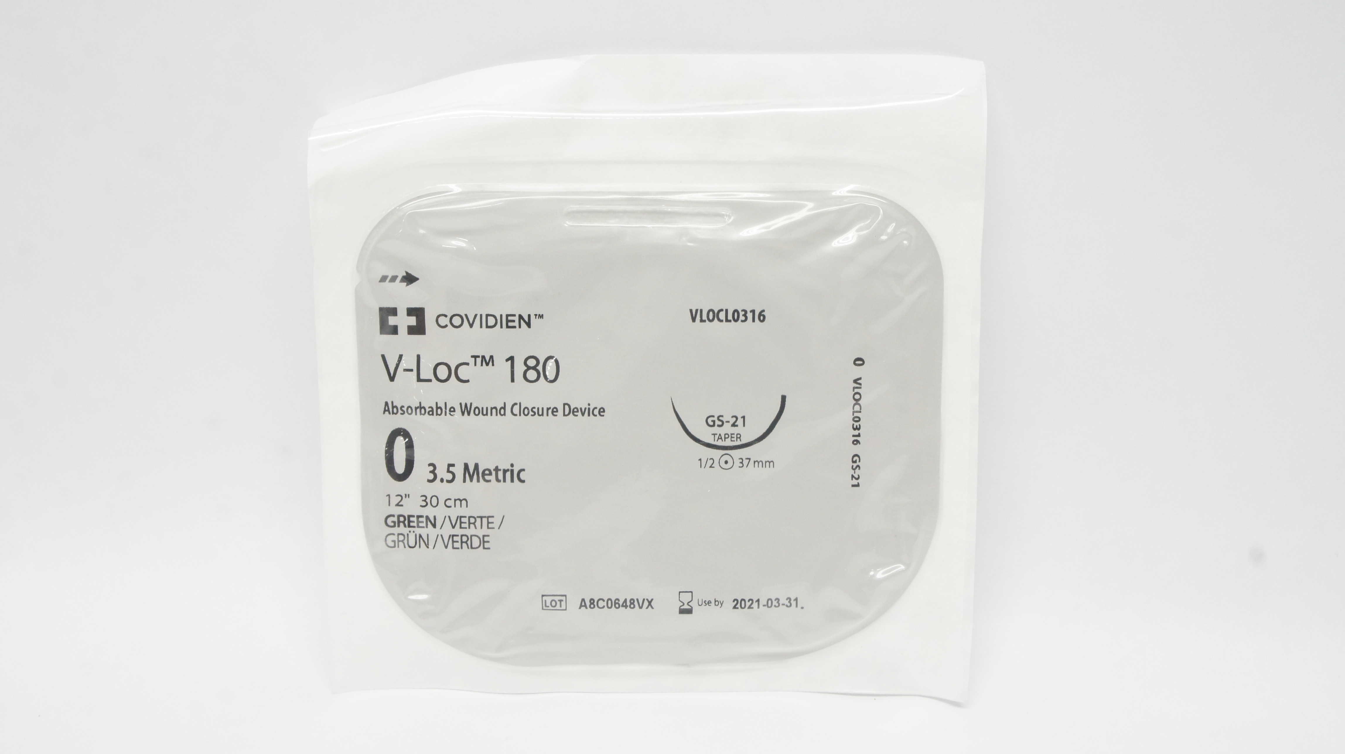 Covidien VLOCL0316 0 V-Loc, GS-21 Taper, 1/2c 37mm, 12inch (x)