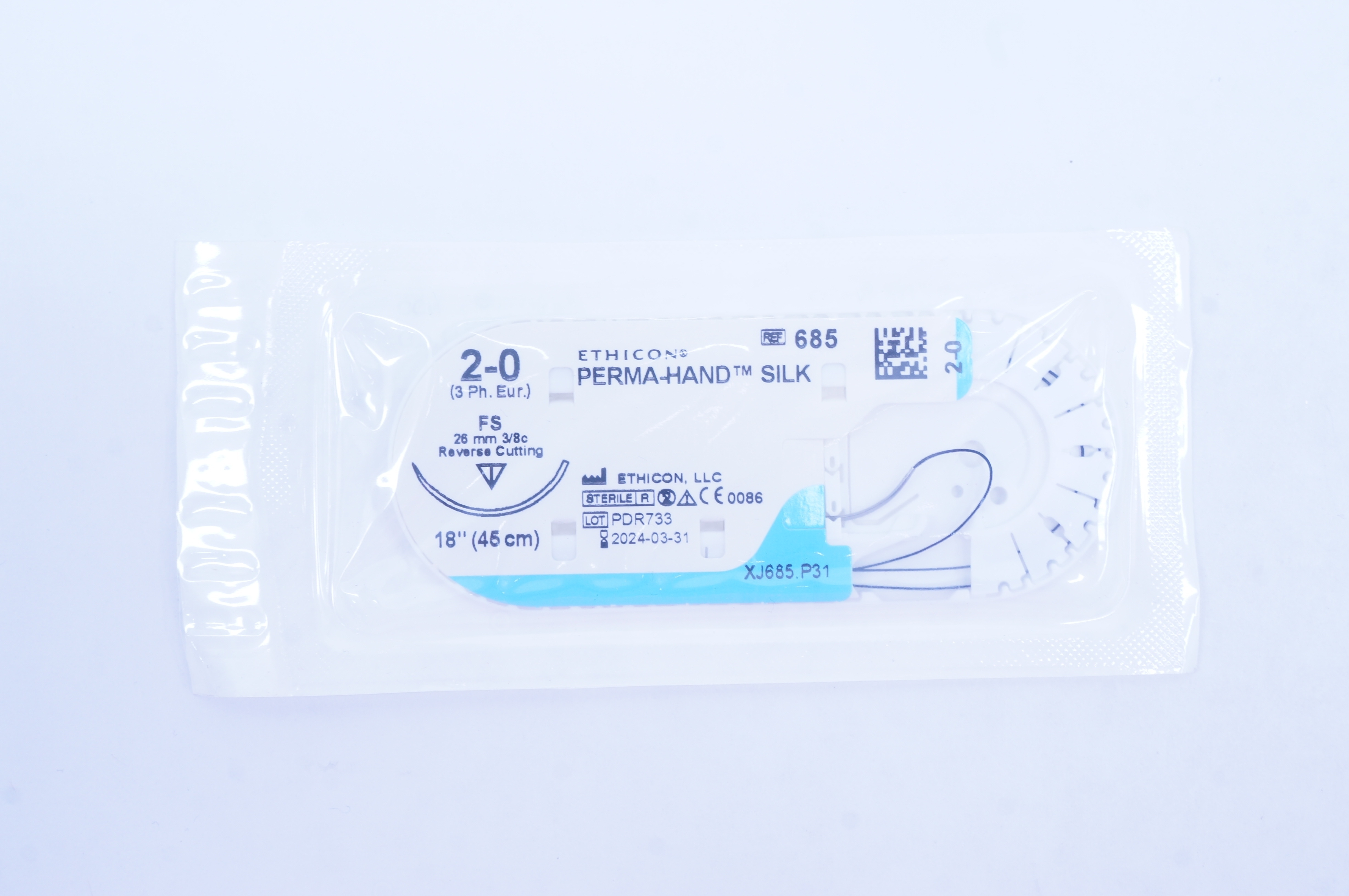 Ethicon 685 2-0 Perma-Hand Silk FS 26mm 3/8c Reverse Cutting, 18inch