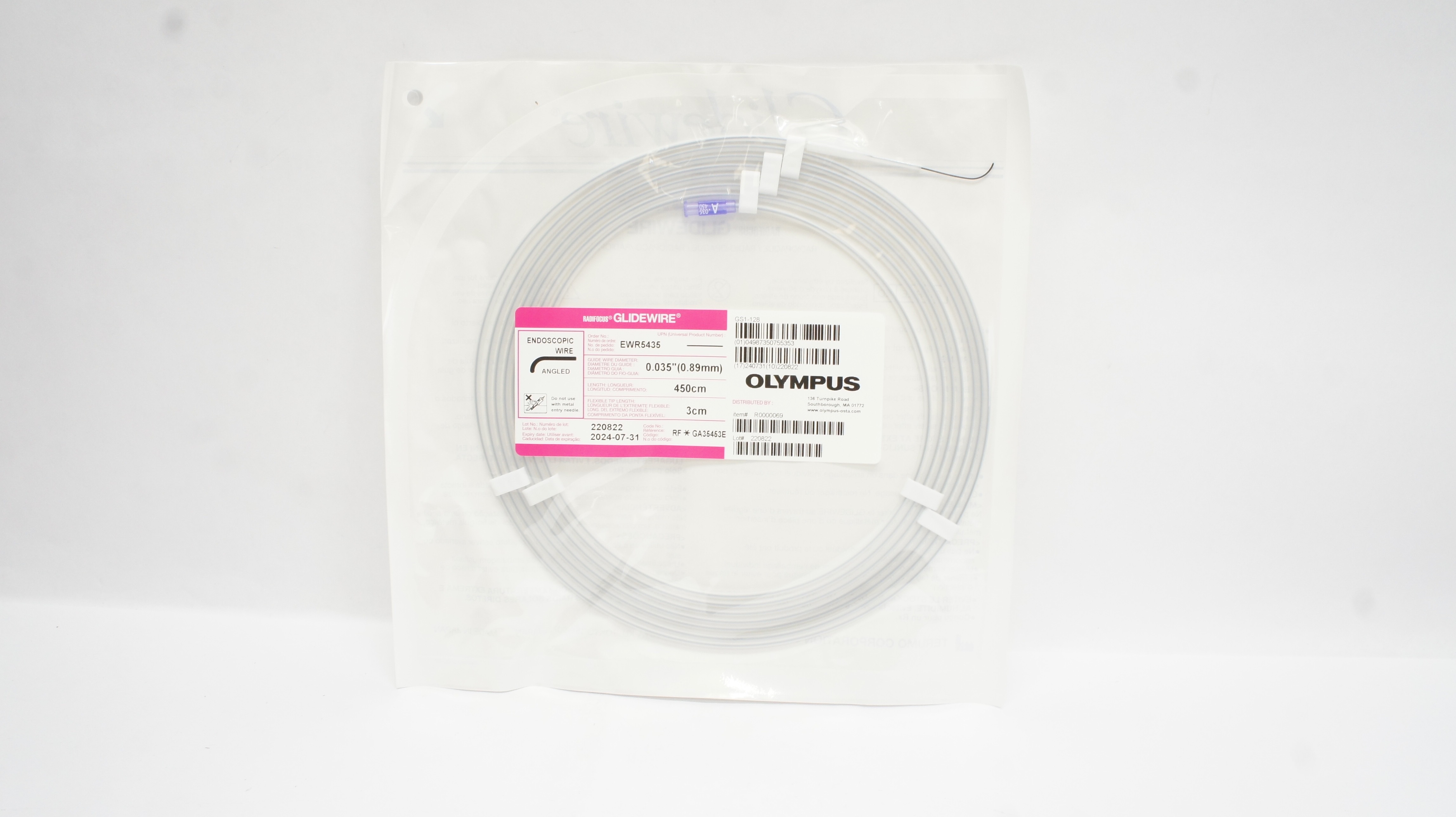 Terumo GA35453E Olympus Radifocus Glidewire, Angled 0.035inch x 450cm x 3cm
