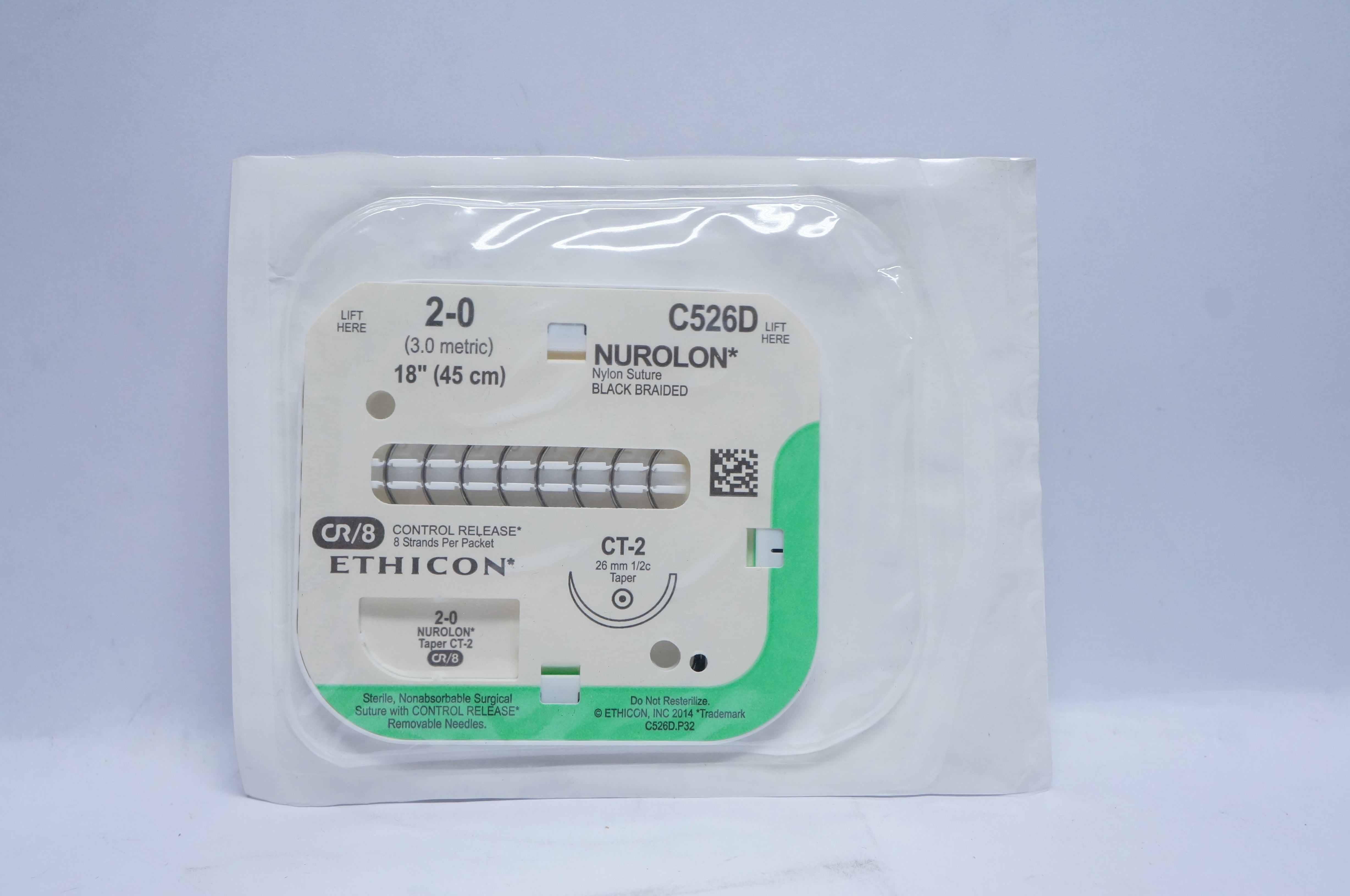 Ethicon C526D 2-0 NUROLON, CT-2, 26mm 1/2c Taper, 18inch