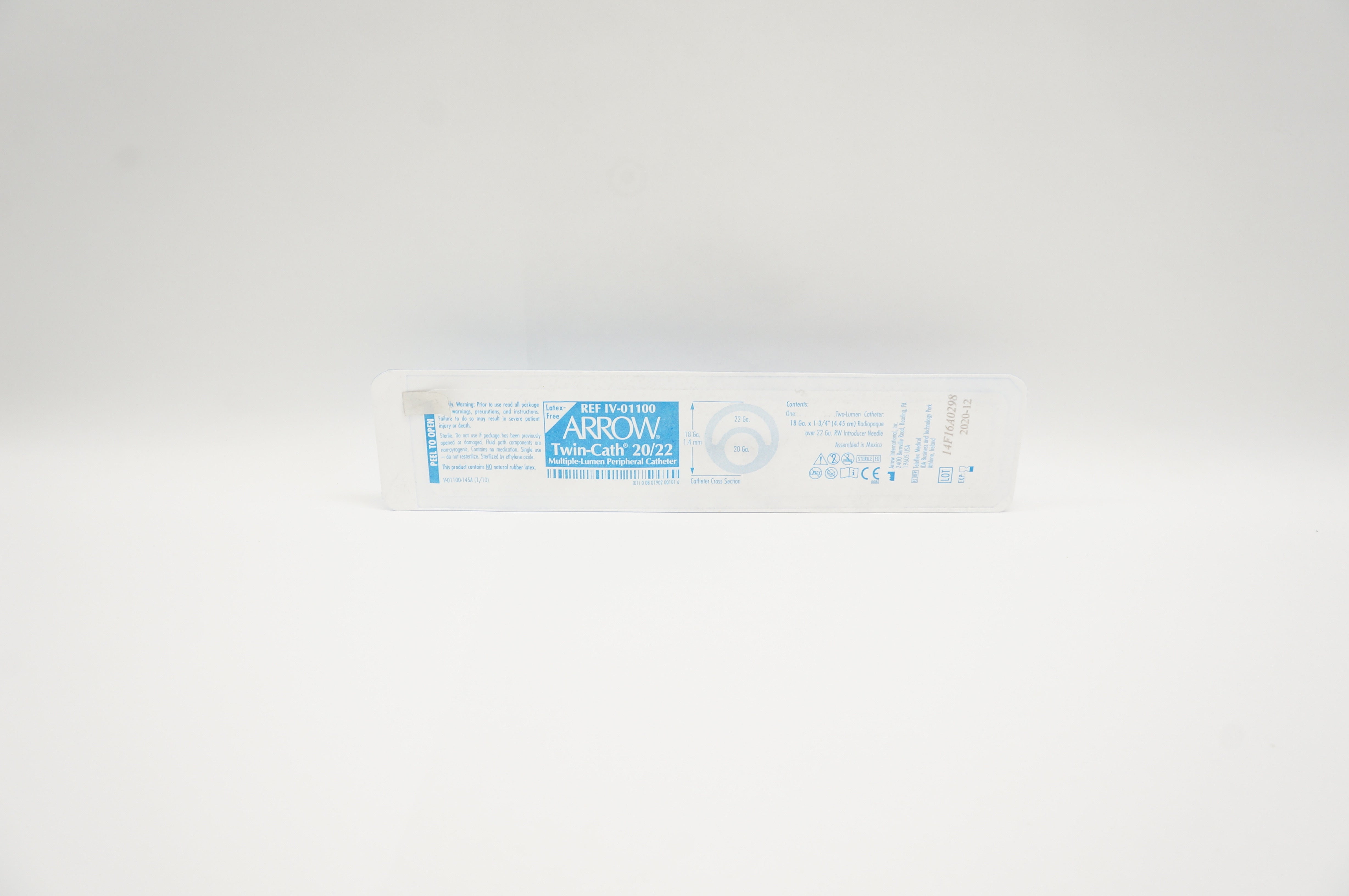 Arrow IV-01100 Twin-Cath 20/22 Multiple-Lumen Peripheral Cath. 18Gax1 3/4inch(x)