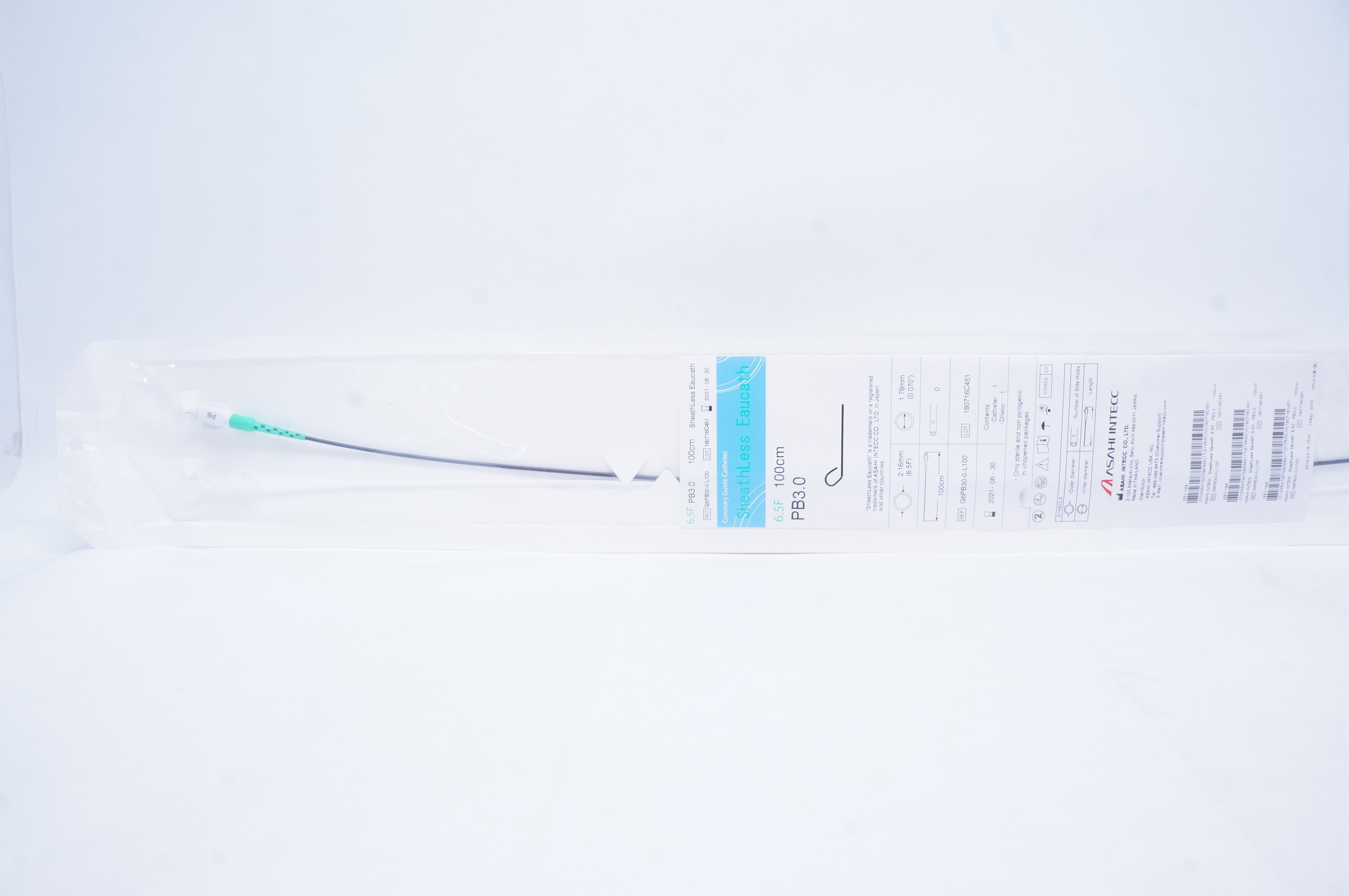 Asahi Intecc G6PB30-0-L100 SheathLess Eaucath Coronary Guide Cath 6.5F PB3.0