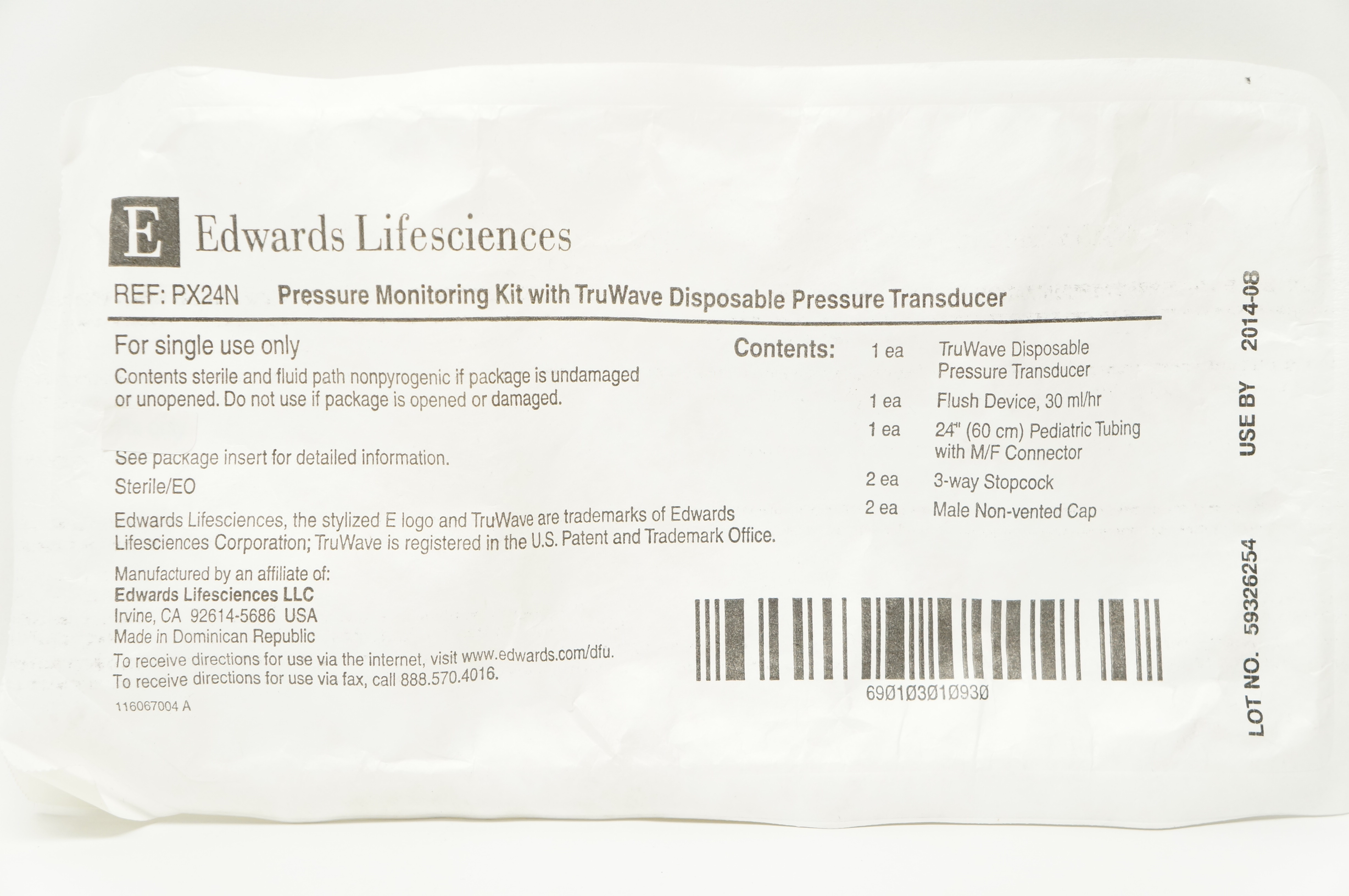 Edwards Lifesciences PX24N TruWave Pressure Monitoring Set 30cc/24inch (x)