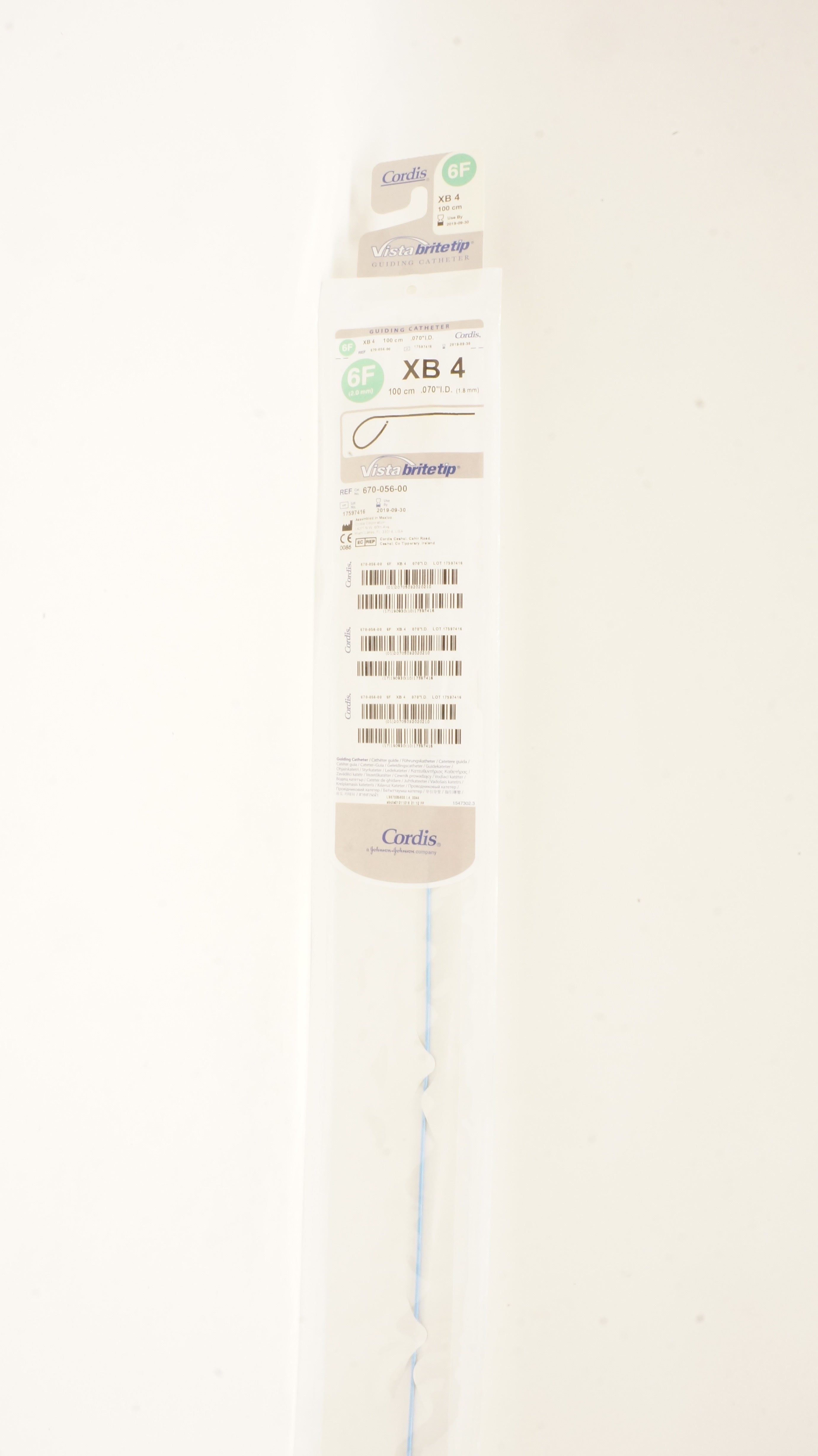 Cordis 670-056-00 VistaBriteTip XB 4 Guiding Cath. 6F x .070inch x 100cm (x)