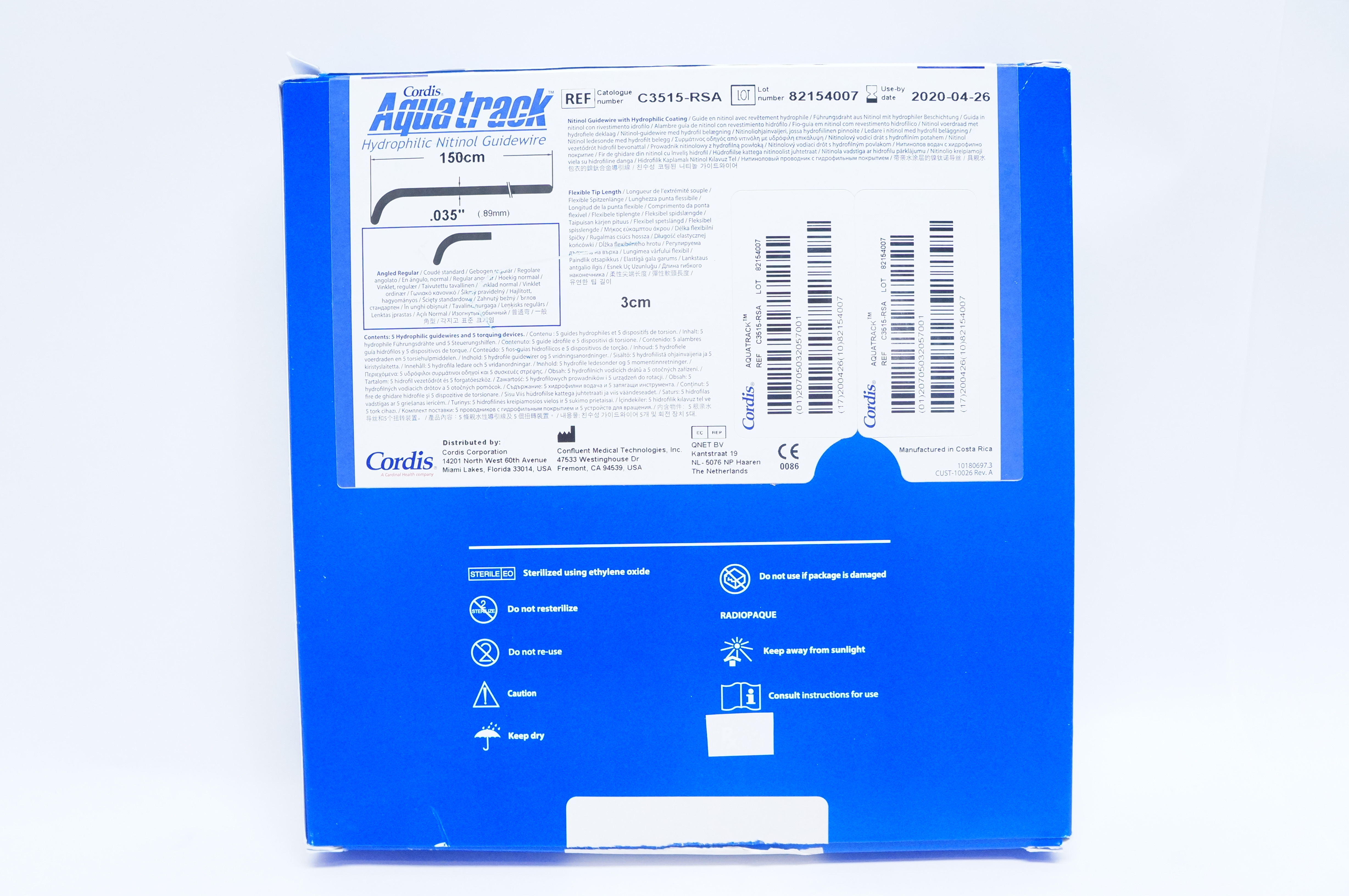 Confluent Medical C3515-RSA Hydrophilic Guidewire 150cmx035inch - Box of 5(x)