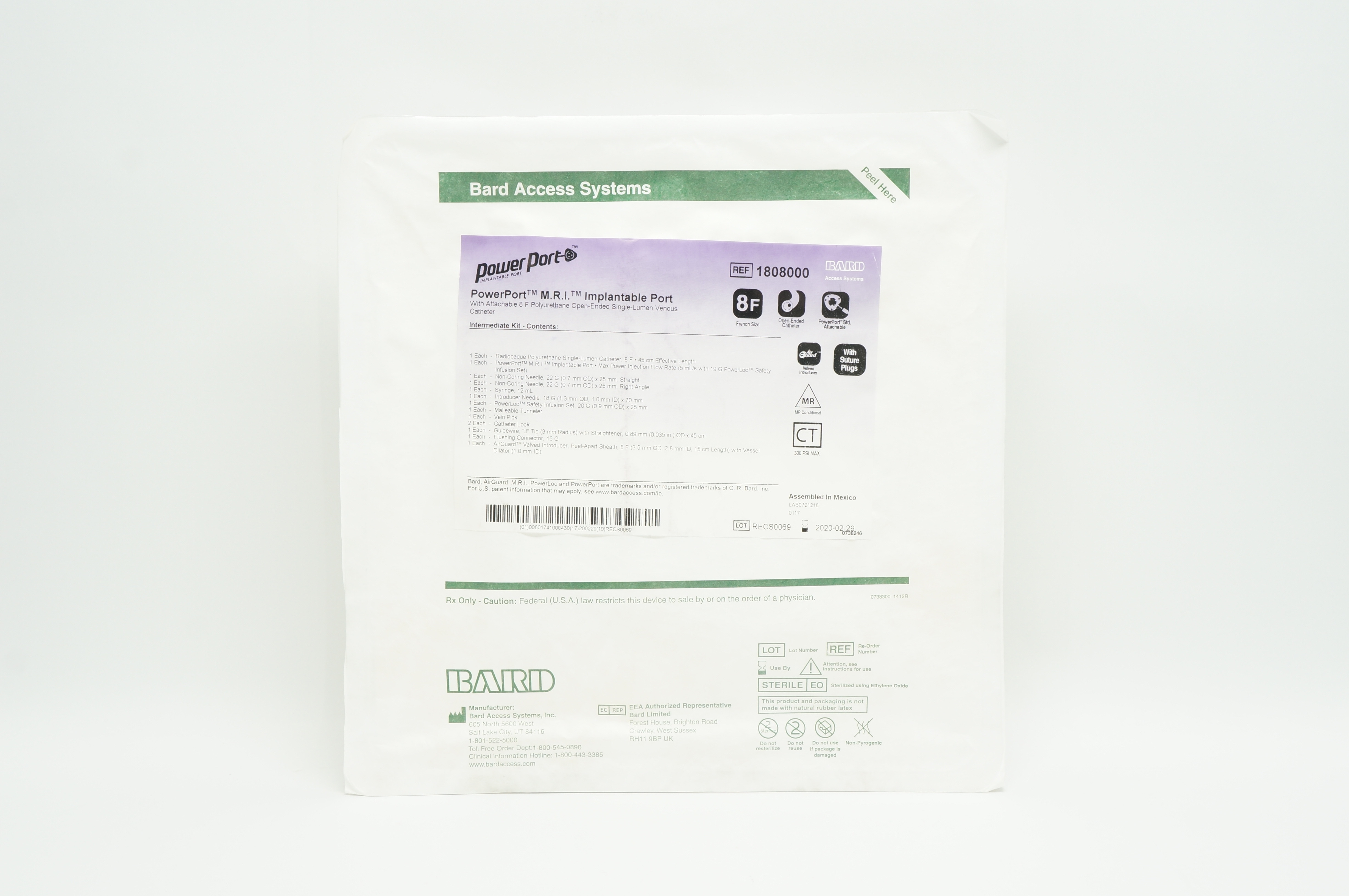 Bard 1808000 Power Port Implantable Port with Open-Ended Venous Cath. 8F (x)