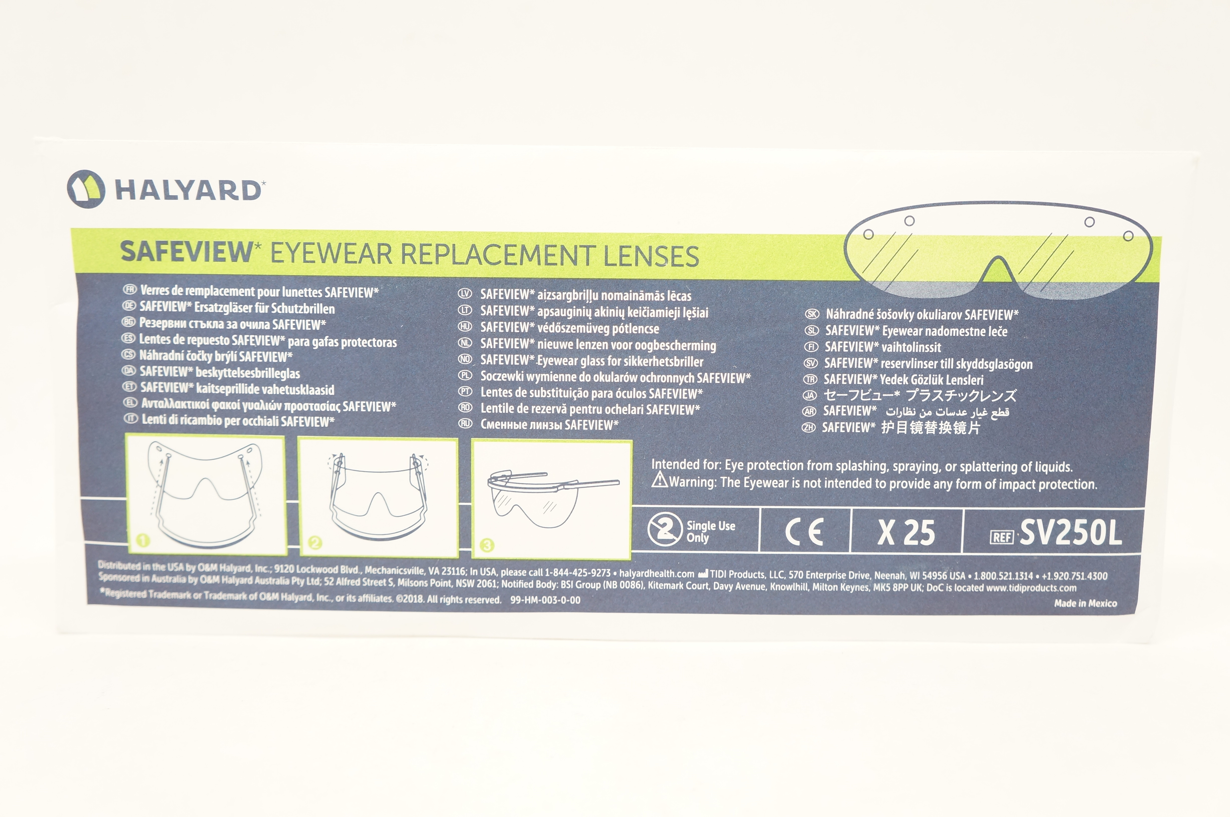 Halyard SV250L Safeview Eyewear Replacement Lenses - Pack of 25