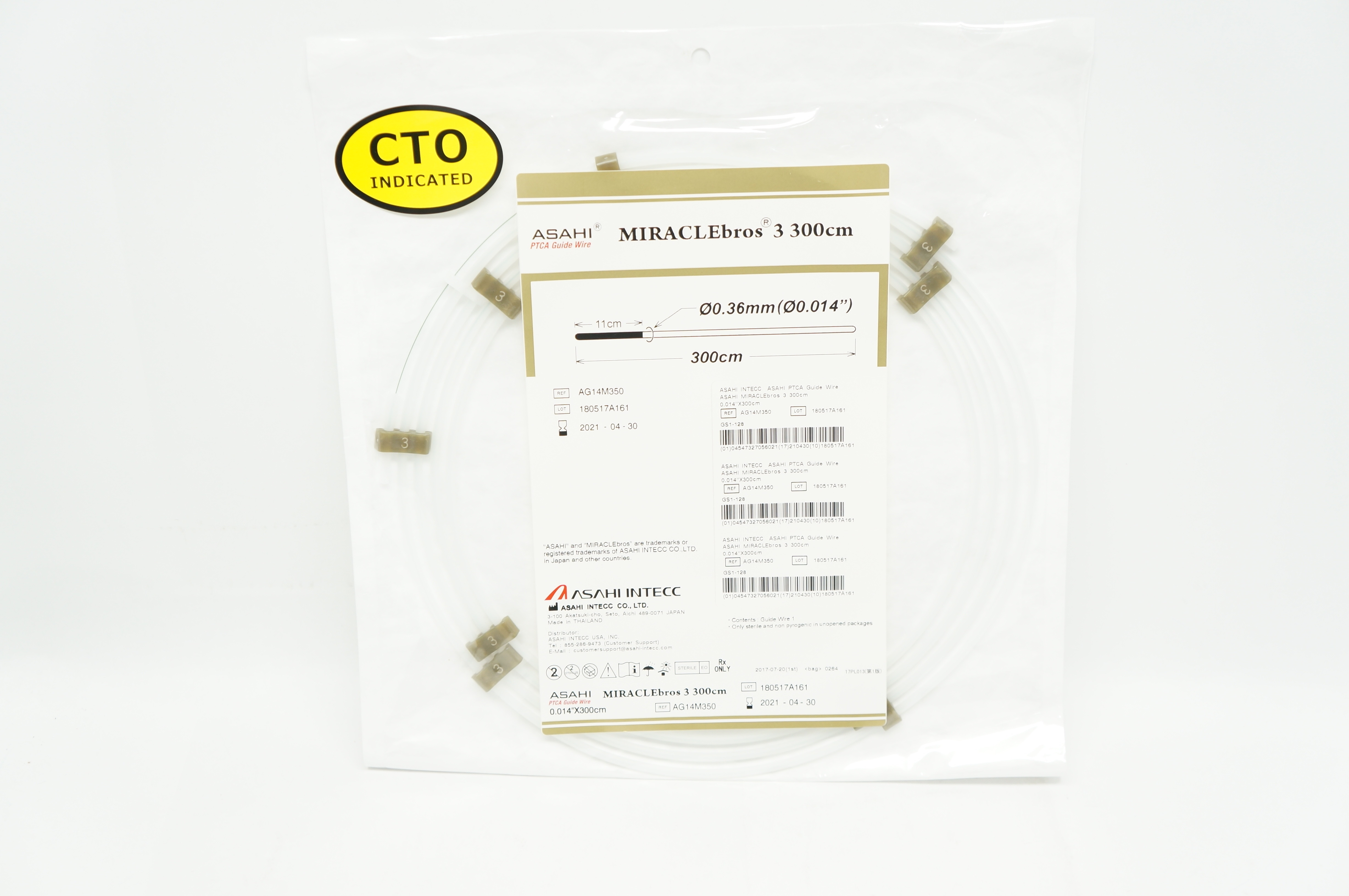 ASAHI Intecc AG14M350 MIRACLEbros 6 PTCA Guide Wire 0.014inch x 300cm (x)