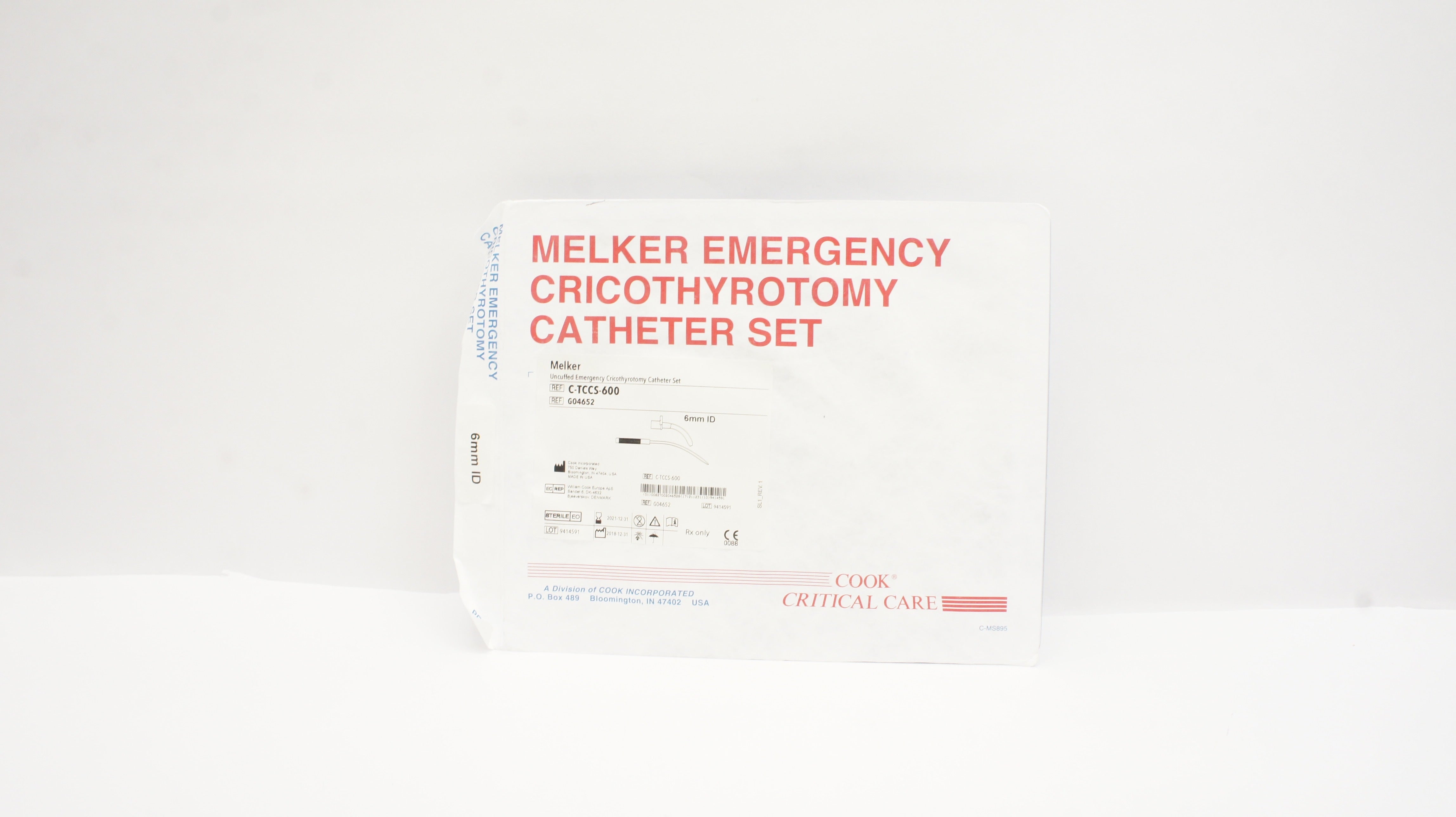 Cook Medical G04652 Melker Uncuffed Emergency Cricothyrotomy Cath. Set 6mm(x)