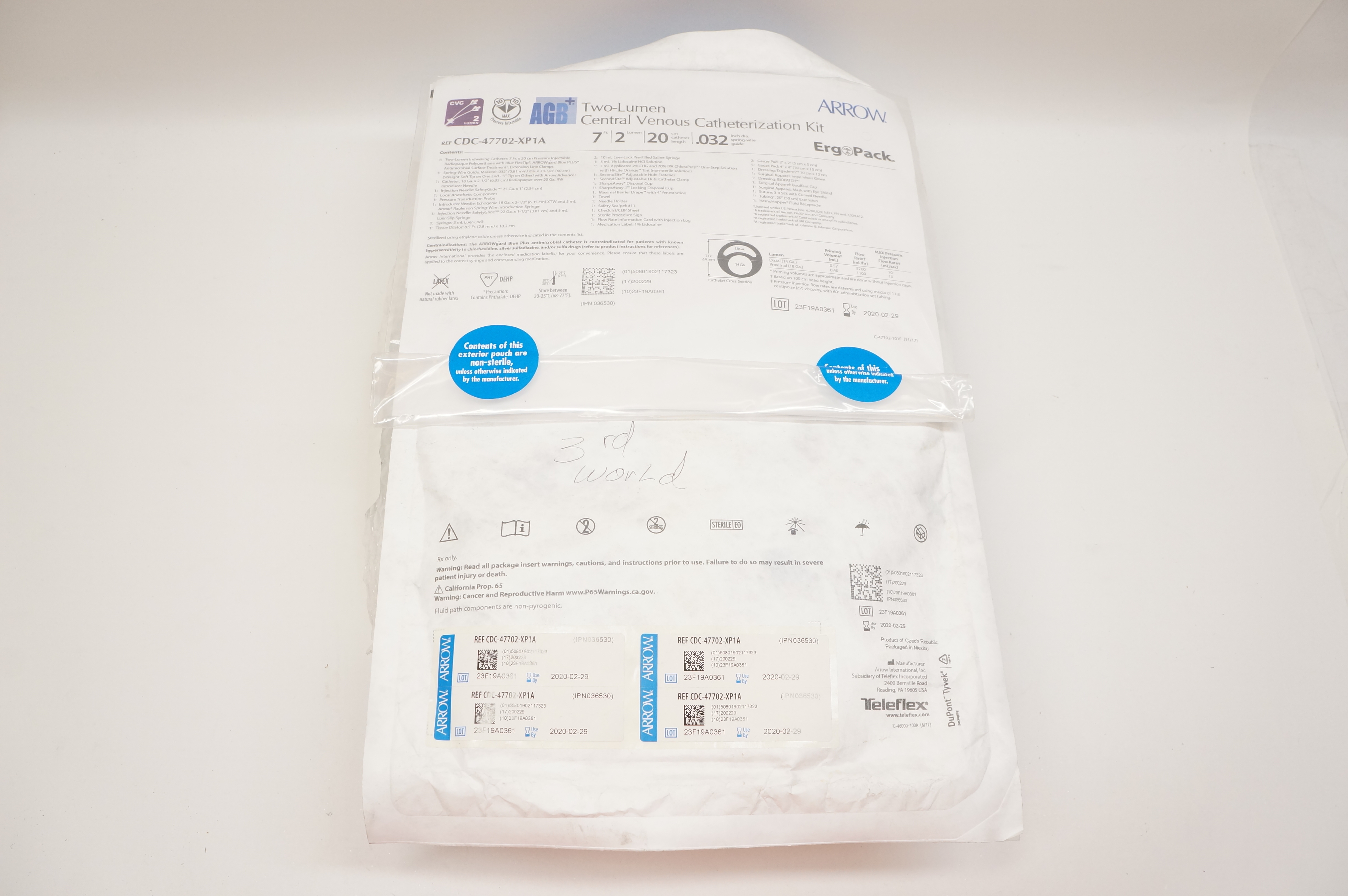 Teleflex CDC-47702-XP1A Two-Lumen Central Venous Cath. Kit 7Fr. (x)