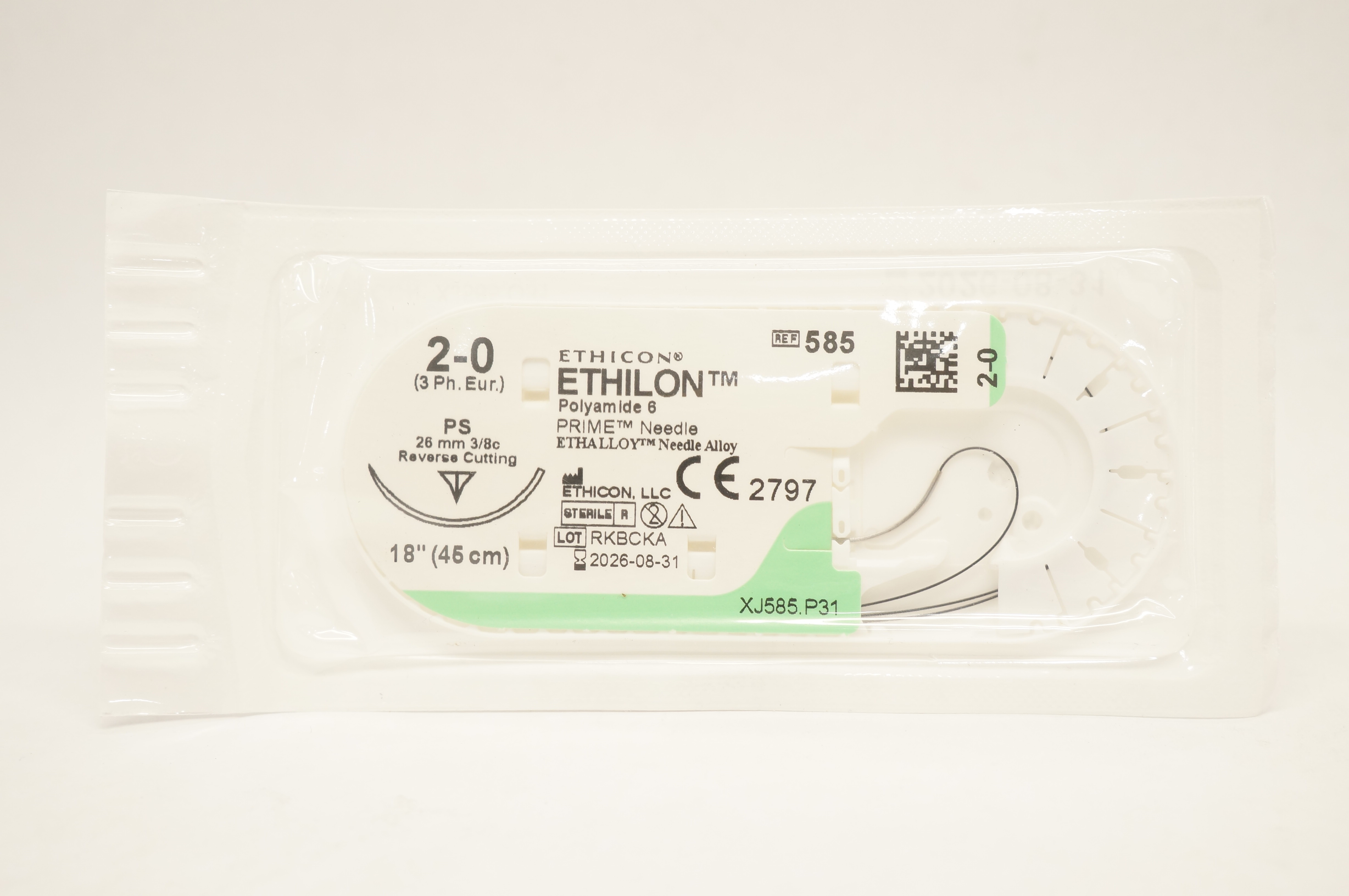 Ethicon 585 2-0 ETHILON Stre PS, 26mm 3/8c Reverse Cutting, 18inch