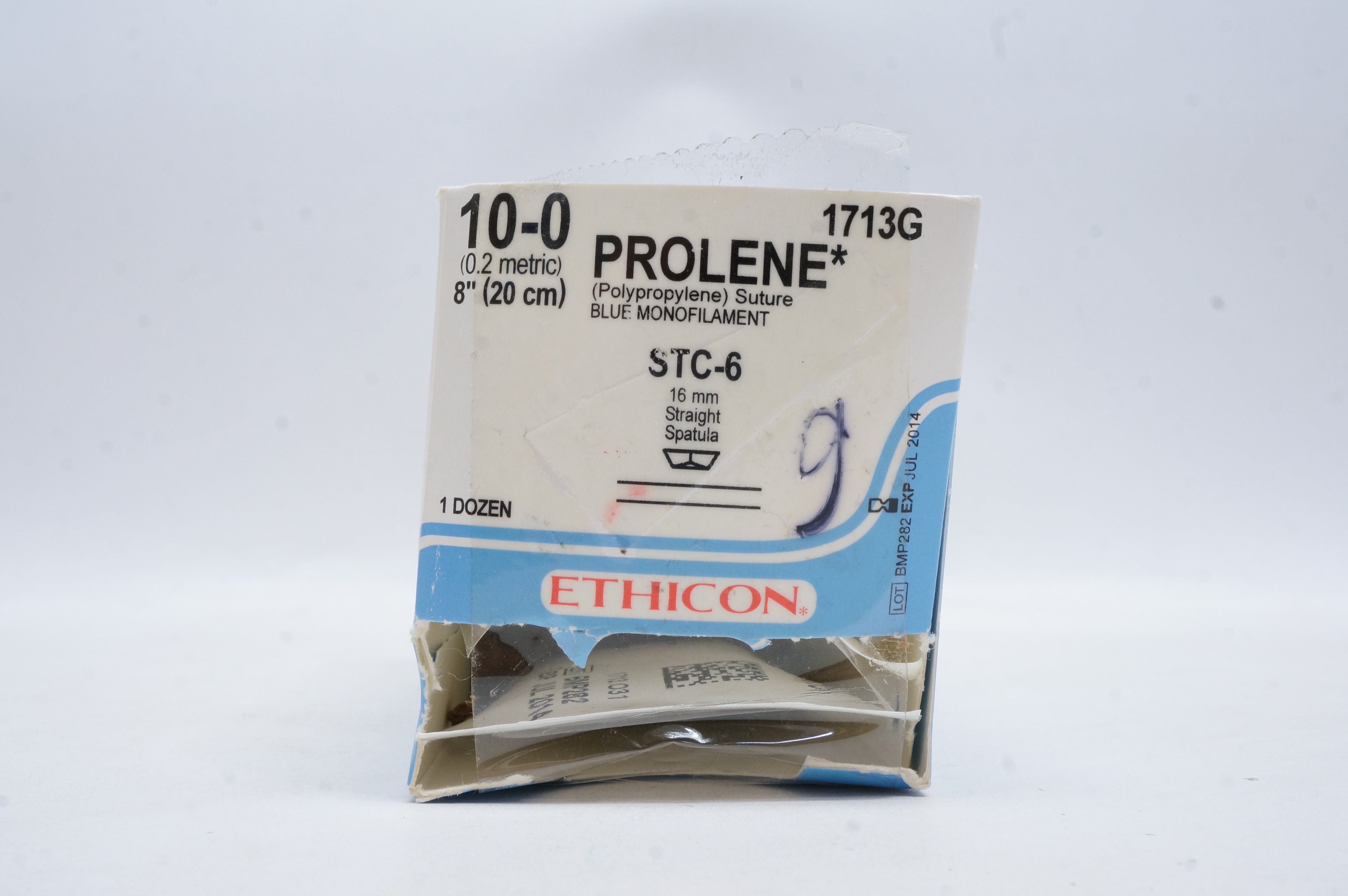 Ethicon 1713G 10-0 PROLENE, STC-6, 16mm Straight Spatula, 8inch (x) - Box of 9