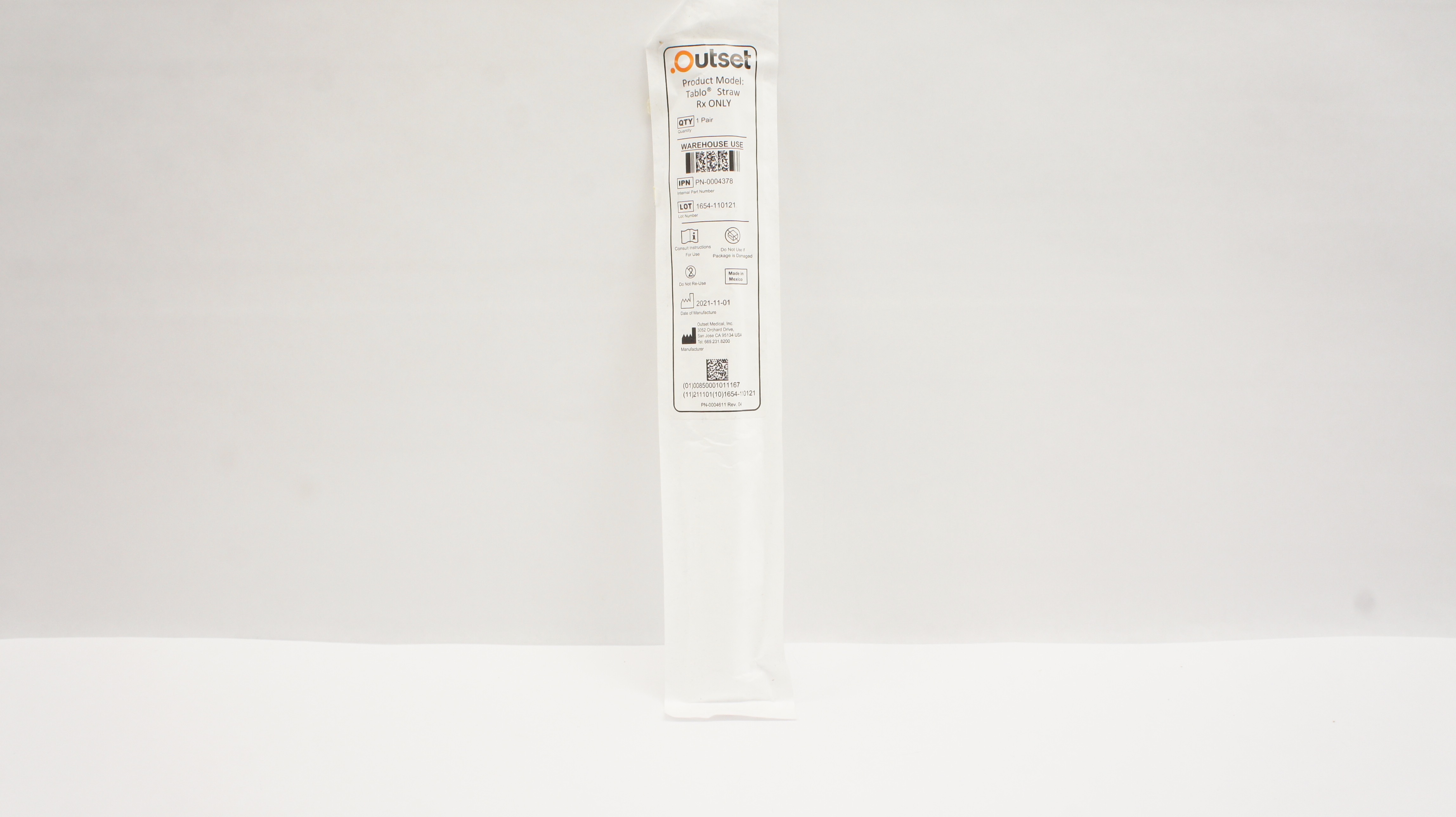 Outset Medical PN-0004378 Product Model: Tablo Straw - 1 Pair