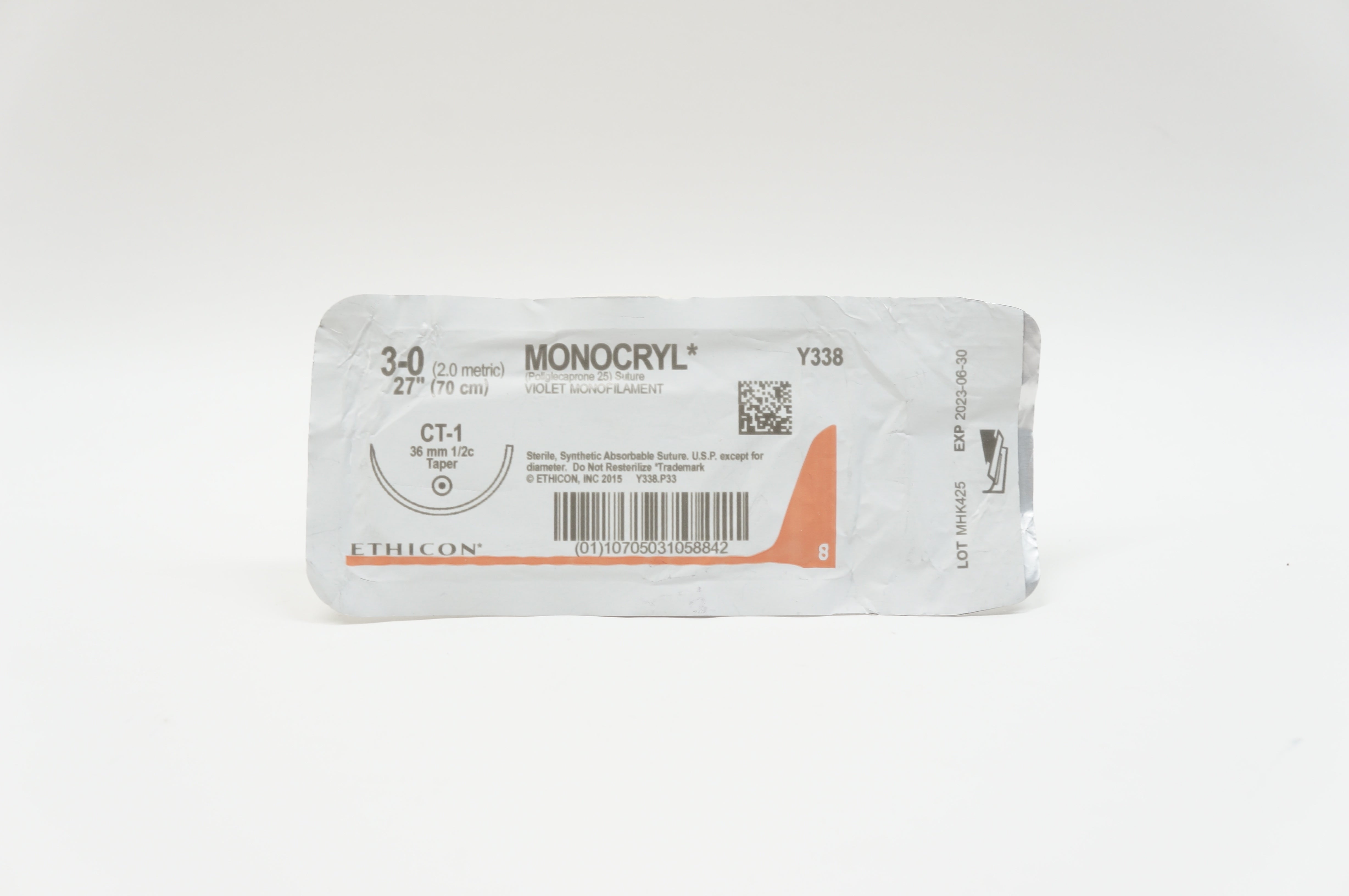Ethicon Y338 3-0 MONOCRYL, CT-1, 36mm 1/2c Taper, 27inch
