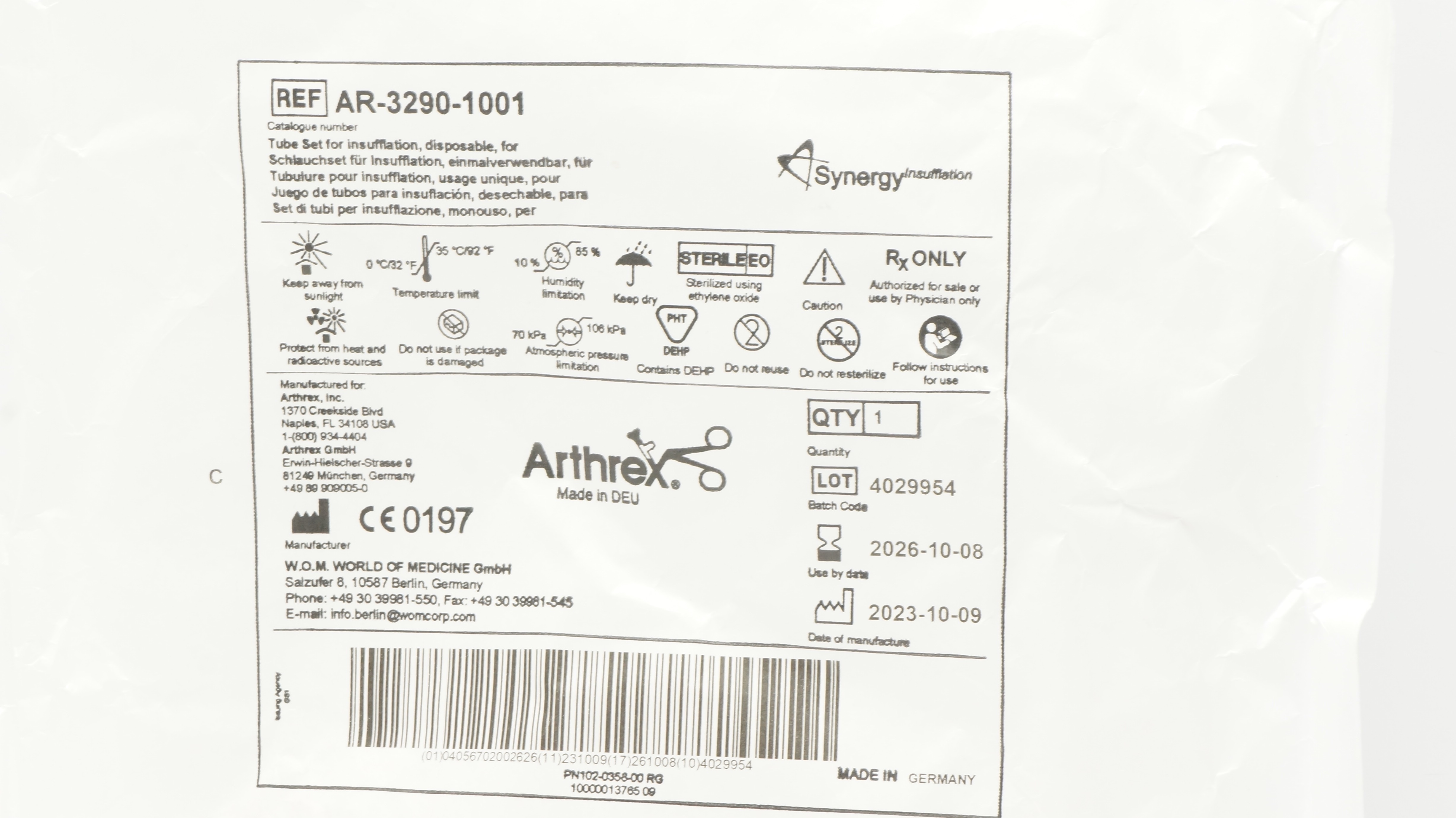 Arthrex AR-3290-1001 Tube Set for Insufflation