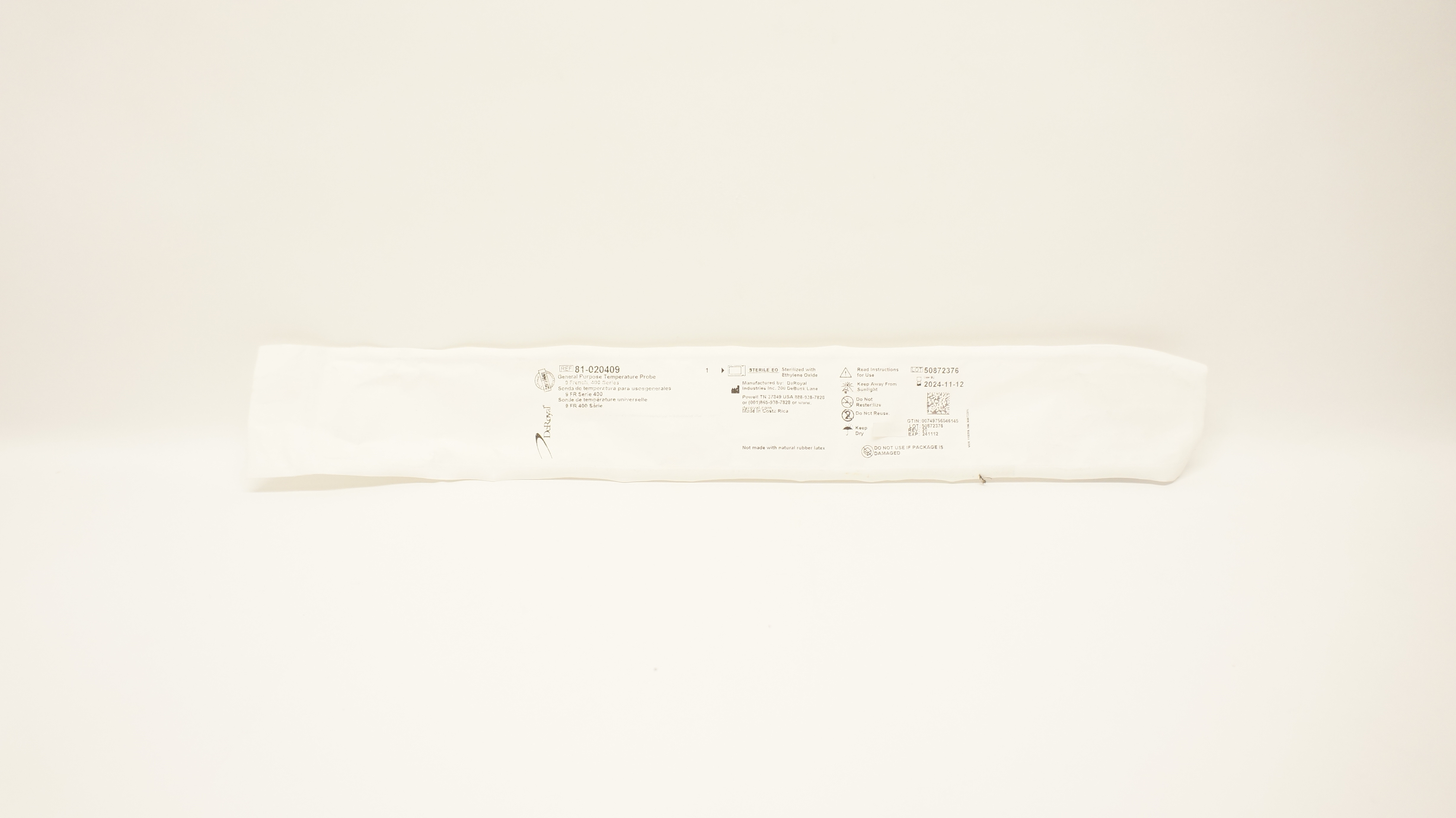 DeRoyal 81-020409 General Purpose Temperature Probe 9 Fr 400 Series