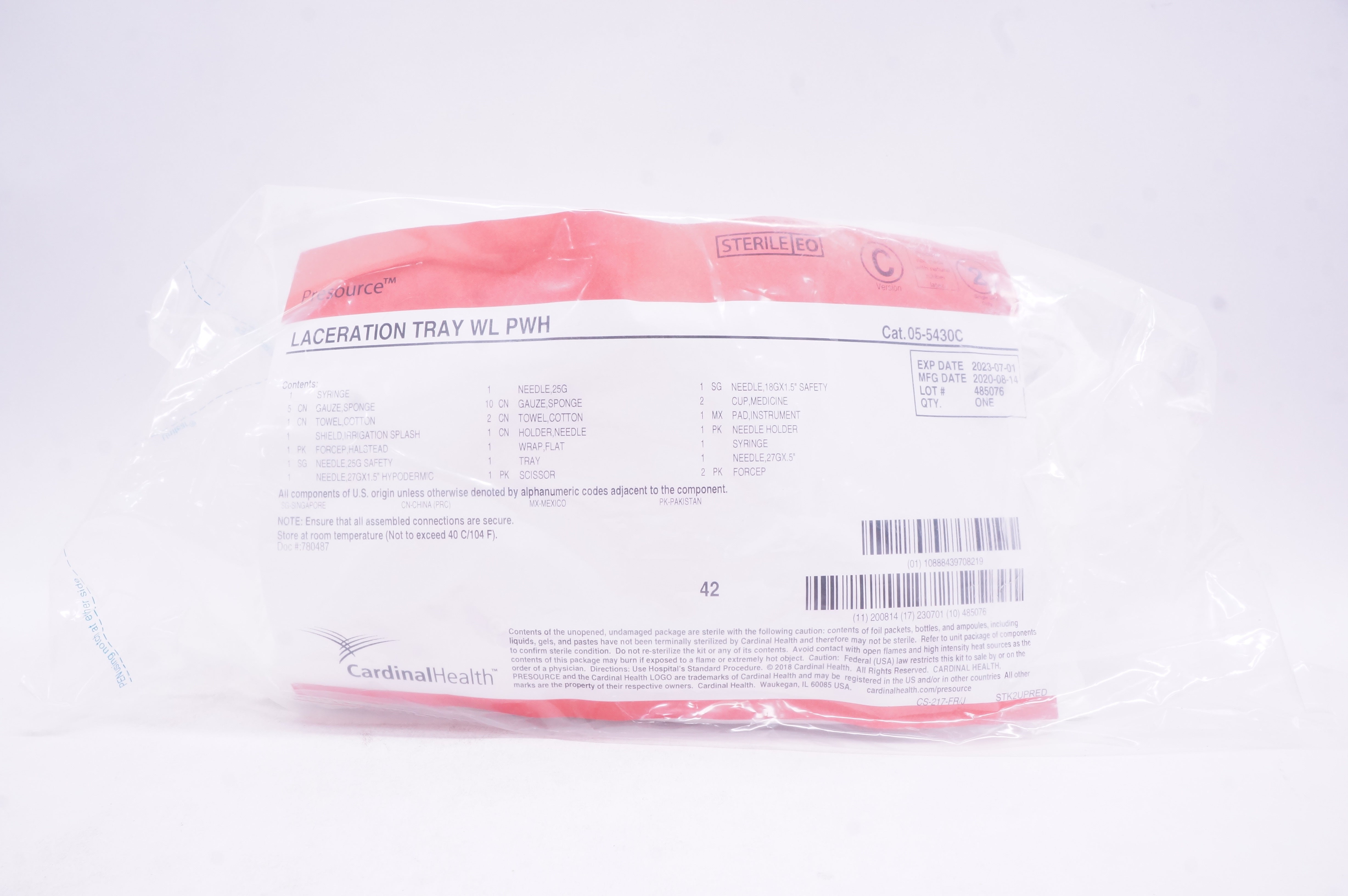 CardinalHealth 05-5430C Presource Laceration Tray WL PWH
