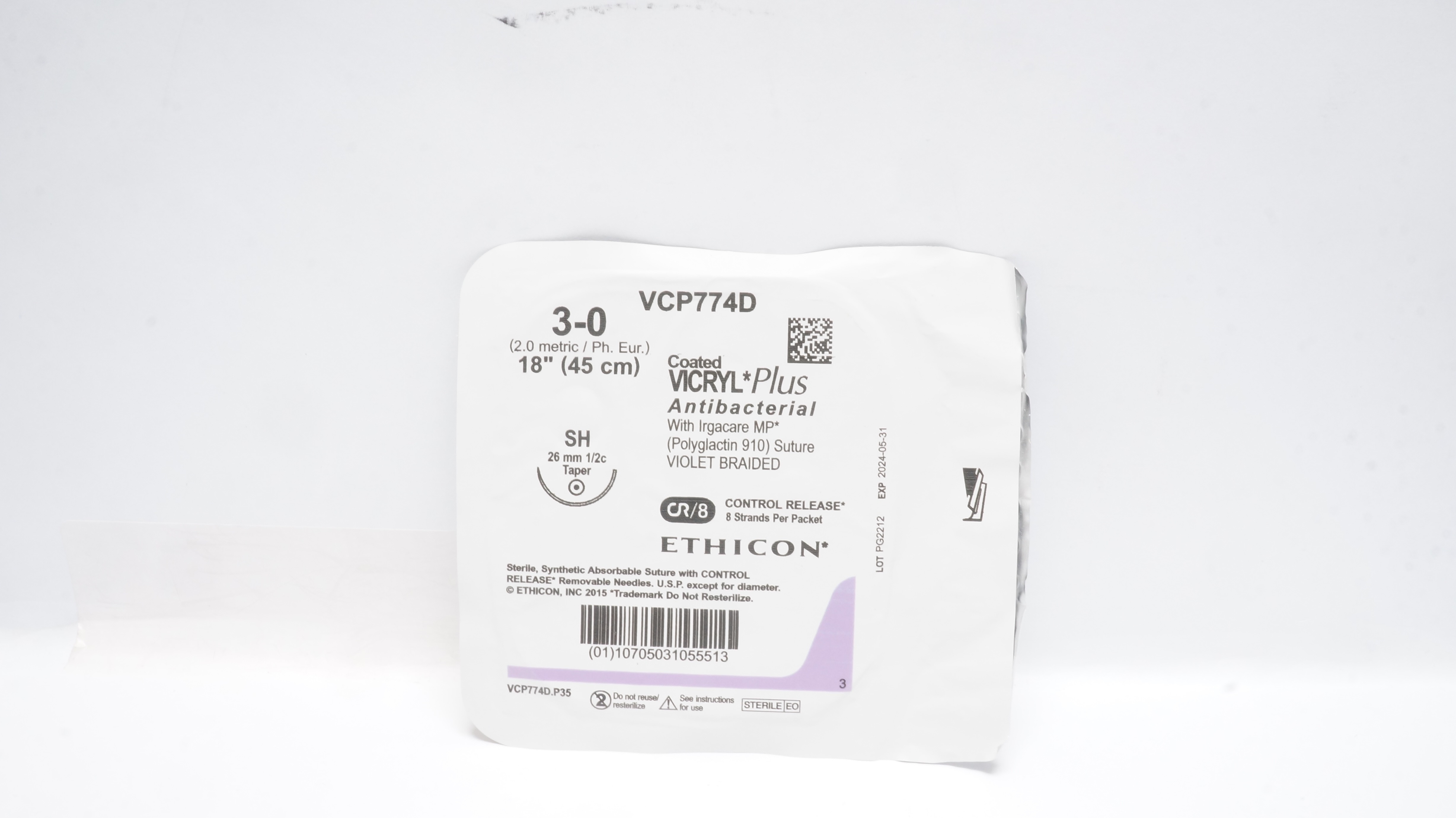 Ethicon VCP774D 3-0 Coated VICRYL Plus 18inch Stre, SH 26mm 1/2c Ndle. (x)