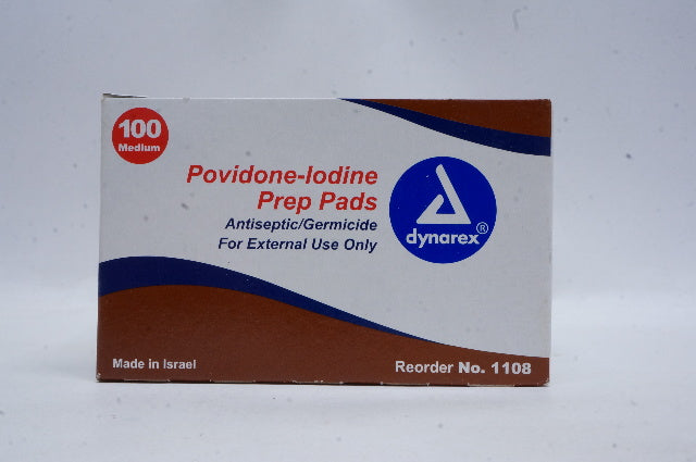 Dynarex 1108 Povidone-Iodine Prep Pads Antiseptic/Gernicide 100 Medium