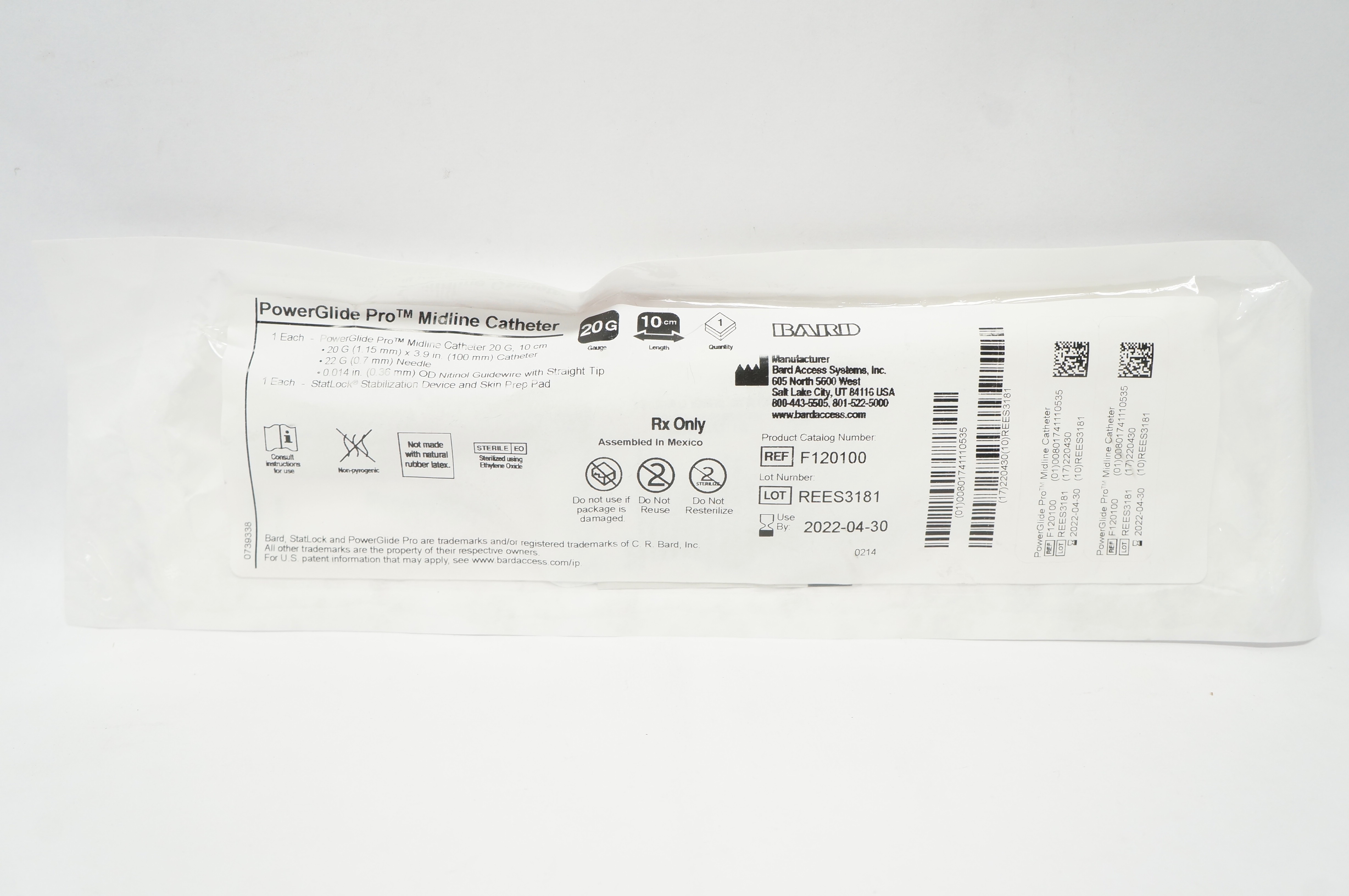 Bard F120100 Power Glide Pro Midline Cath. 20G x 10cm (x)