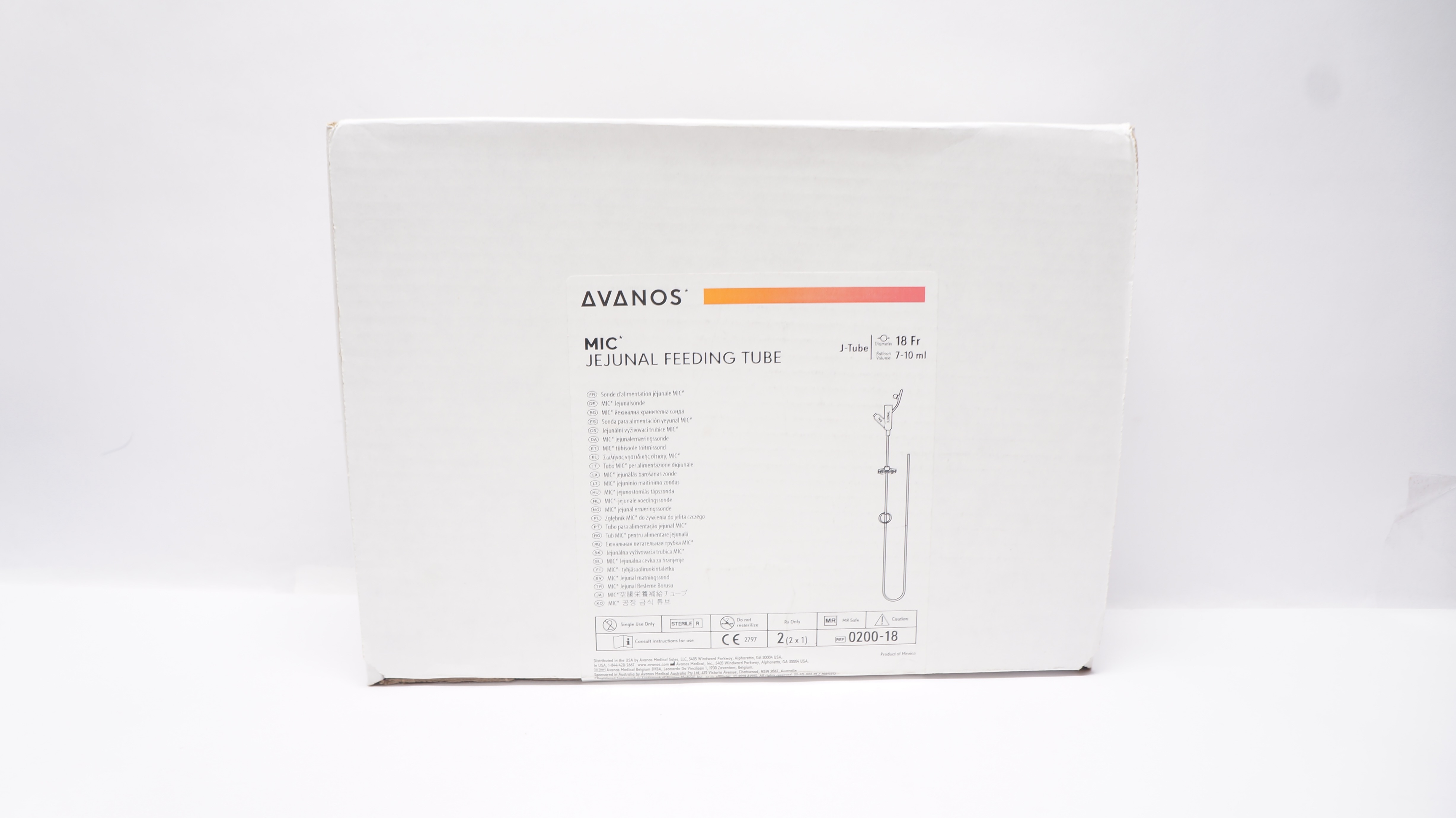Avanos 0200-18 Jejunal Feeding Tube J-Tube 18Fr x 7-10 ml (x) - Box of 2