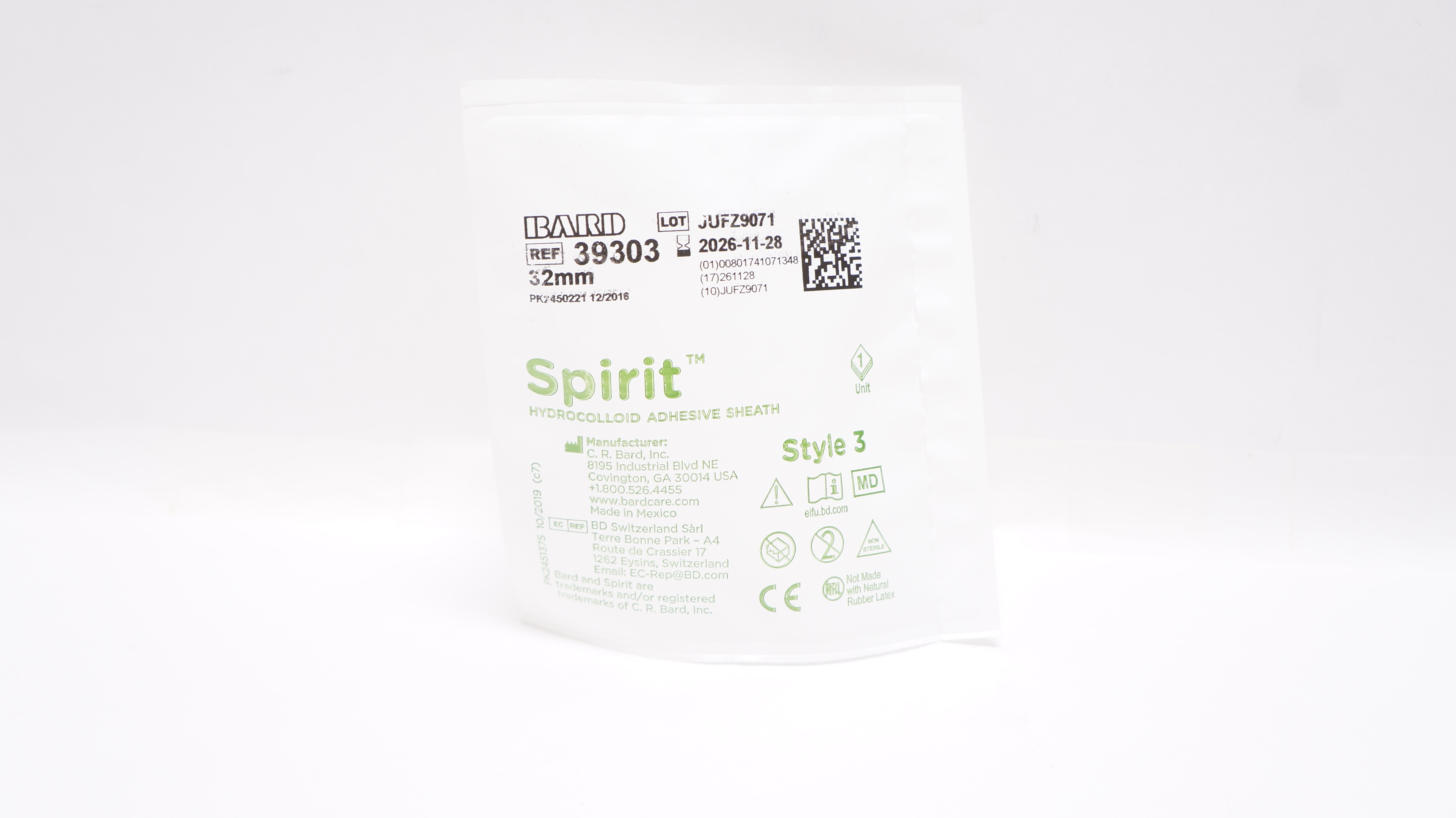 Bard 39303 Spirit Hydrocolloid Adhesive Sheath Style 3, 32mm