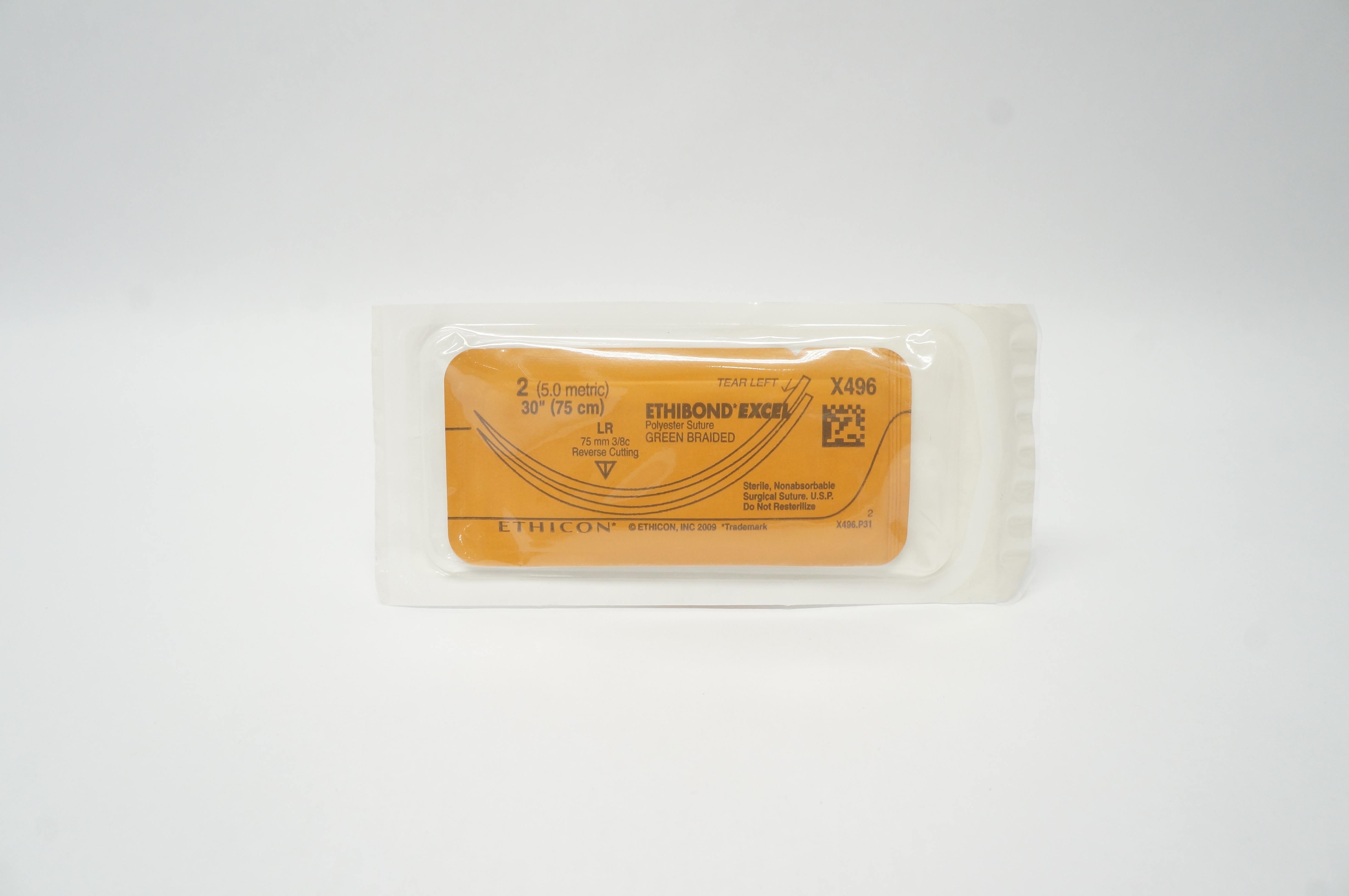 Ethicon X496 2 ETHIBOND EXCEL Polyester Stre LR 75mm 3/8c Reverse Cutting 30inch