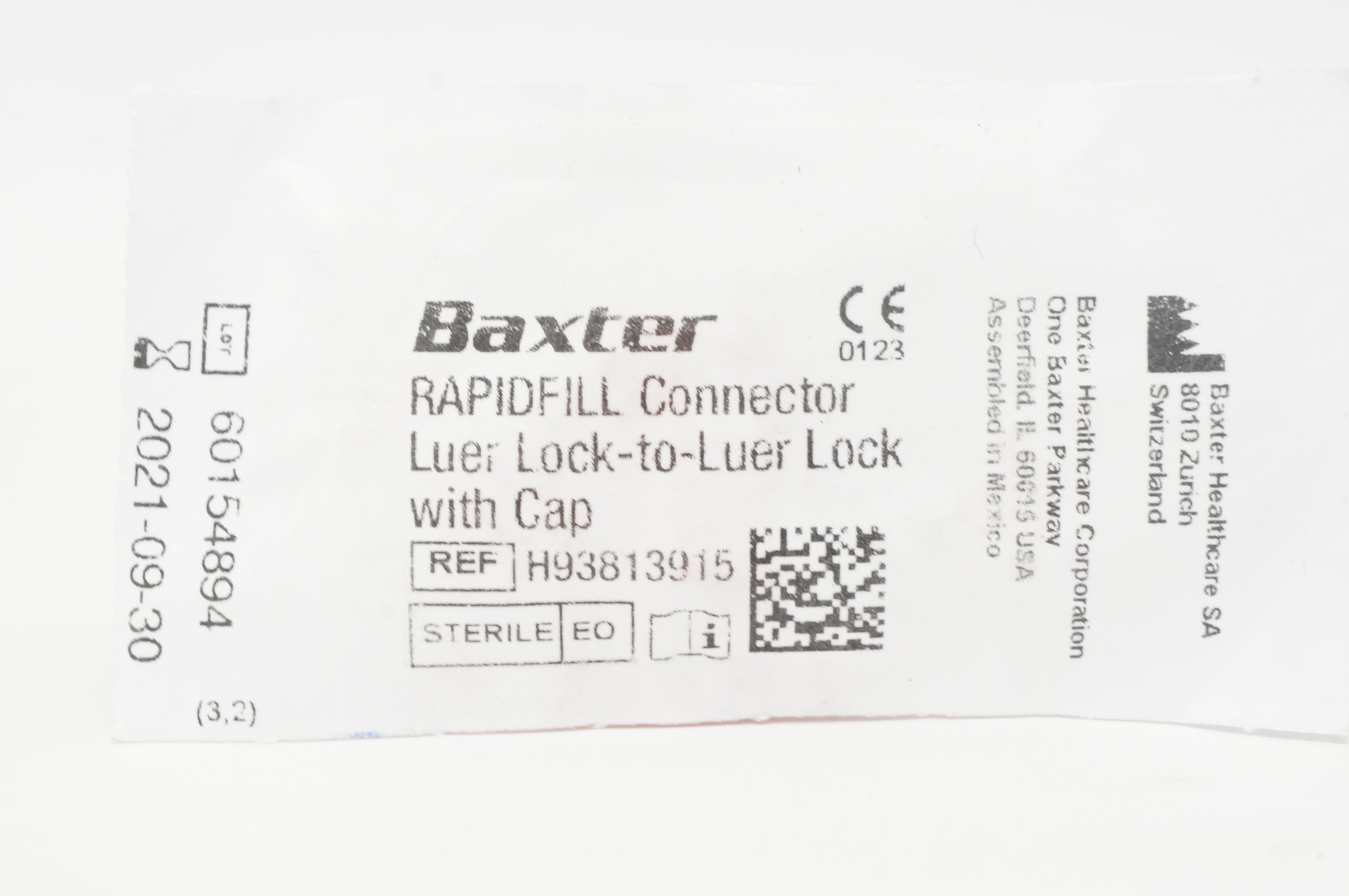 Baxter H93813915 Rapidfill Connector Luer Lock-to-Luer Lock With Cap