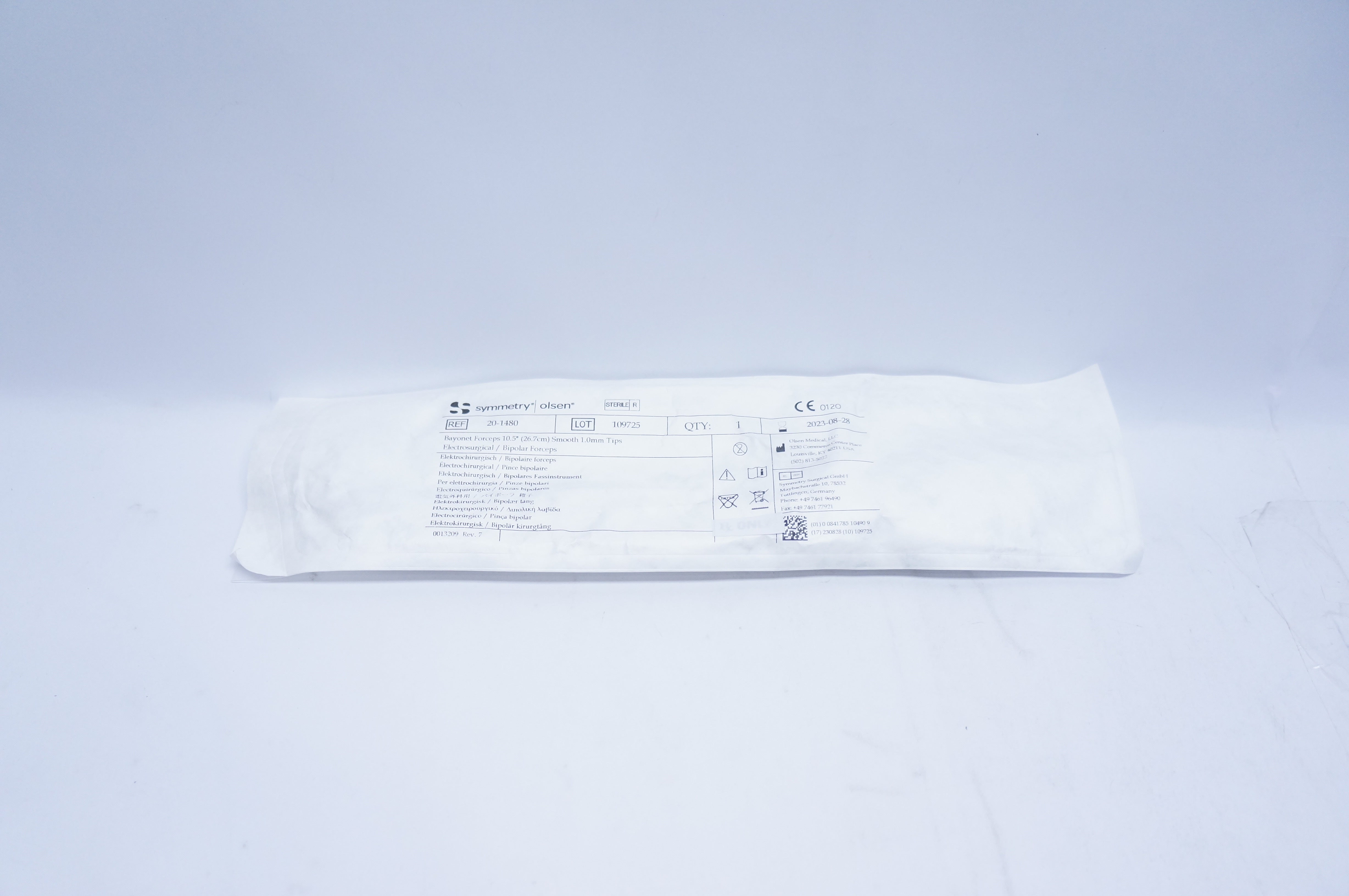 Symmetry 20-1480 Olsen Insulated Bayonet Forceps 10.5inch Smooth 1.0mm Tips