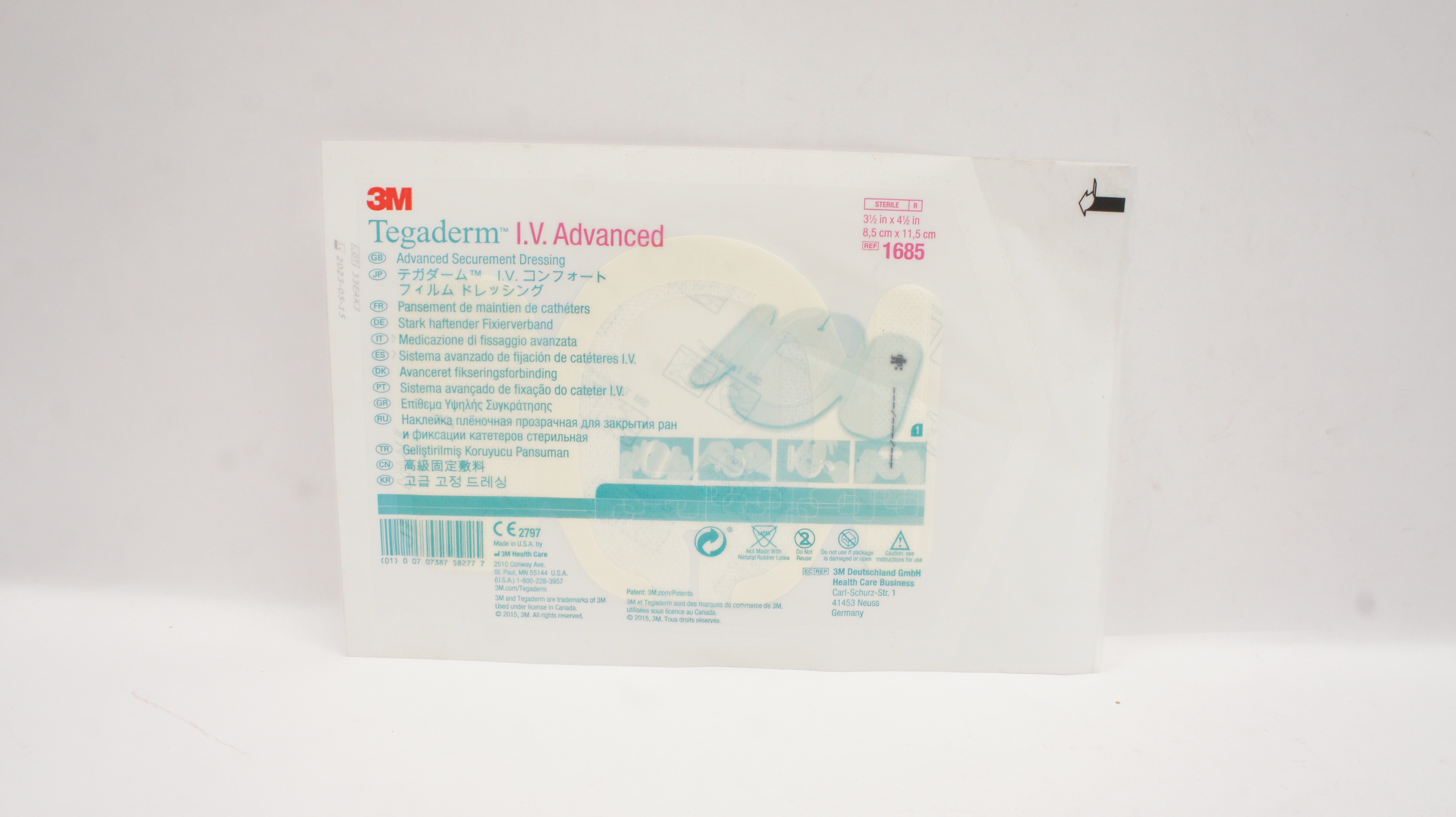 3M 1685 Tegaderm I.V. Advanced Securement Dressing 3-1/2 inch x 4-1/2 inch (x)