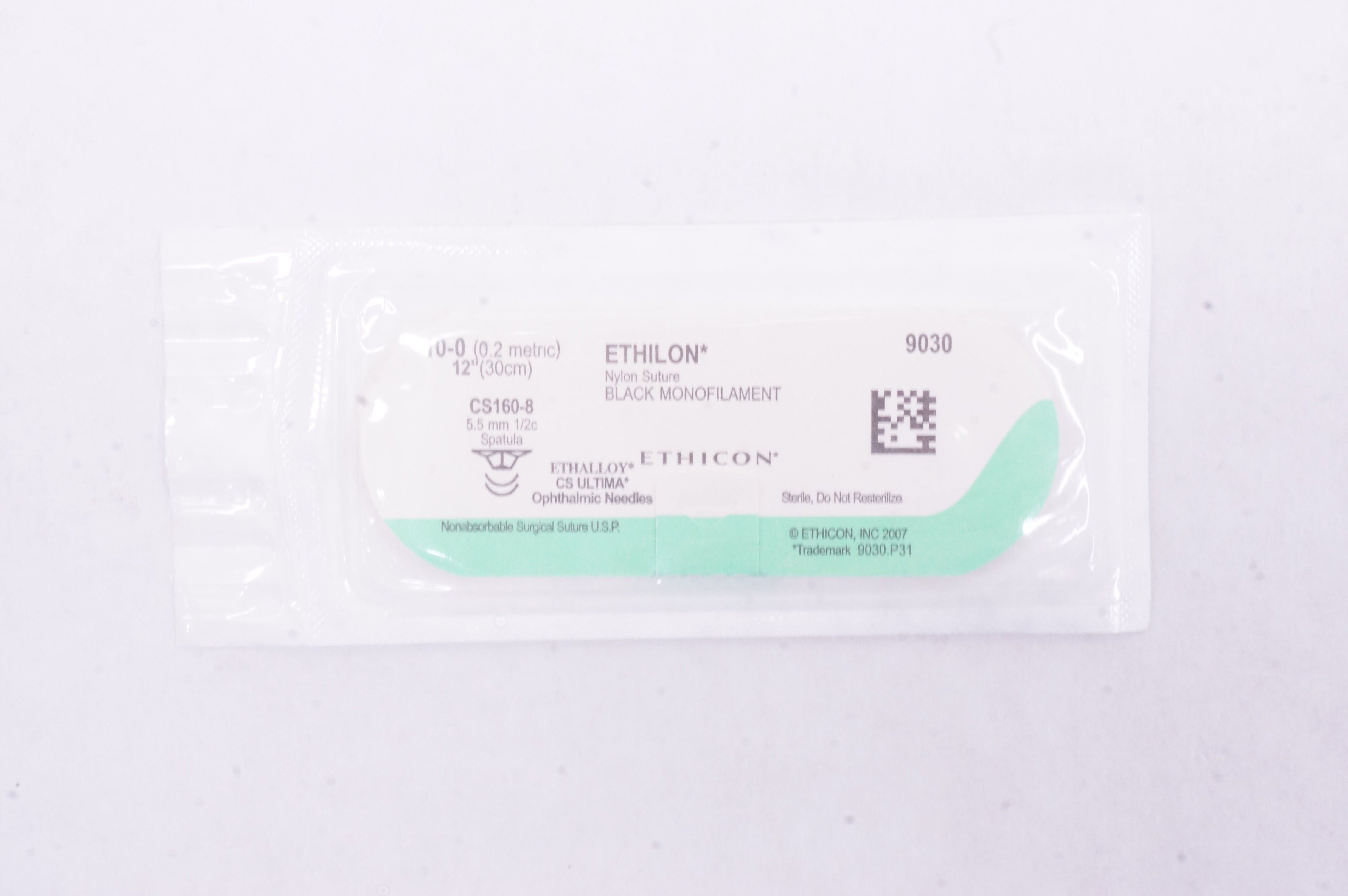 Ethicon 9030 10-0 Ethilon Nylon Stre CS160-8 5.5mm 1/2c Spatula 12inch
