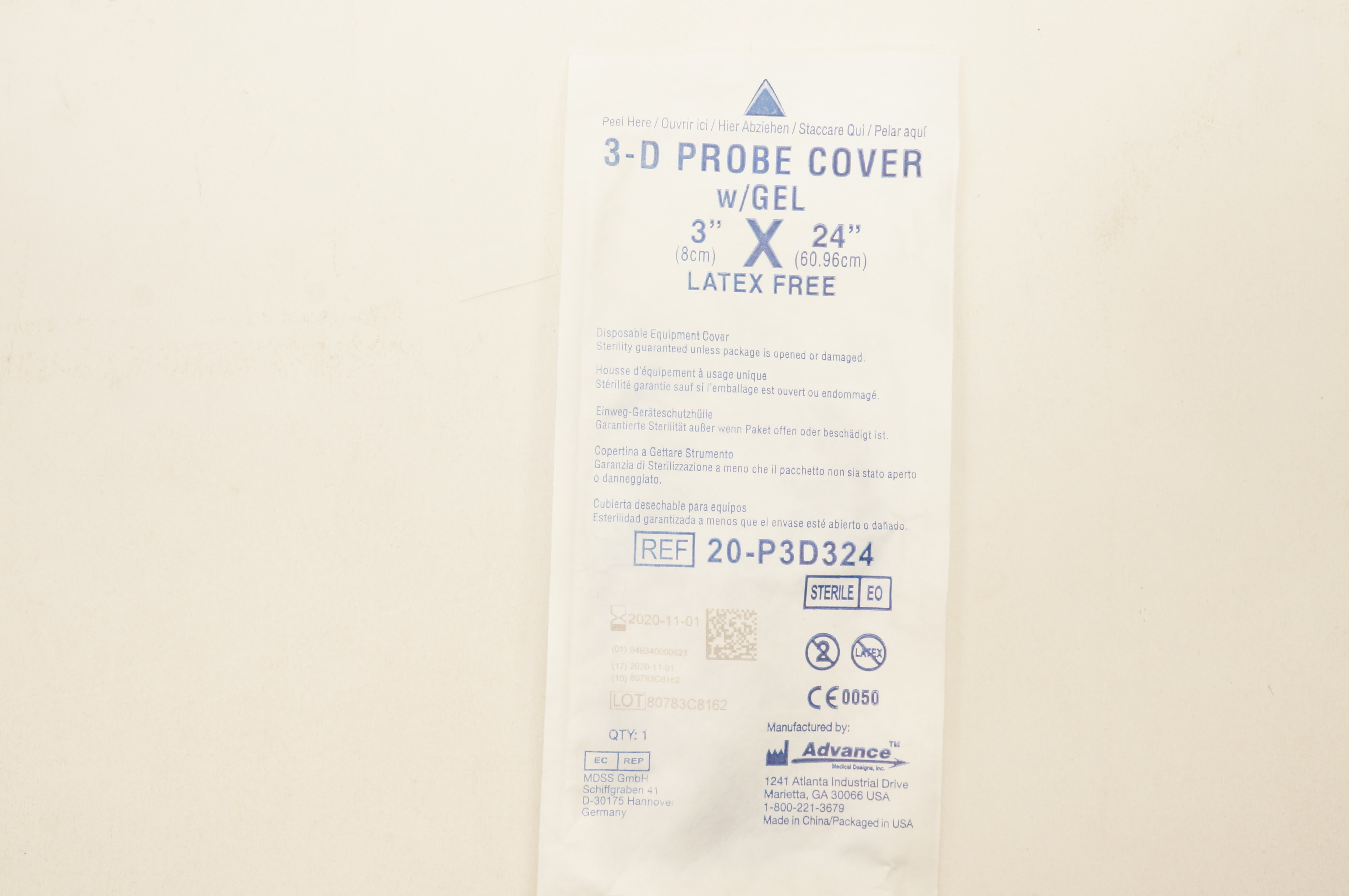 Advance 20-P3D324 3-D Probe Cover w/Gel 3inch x 24inch (x)