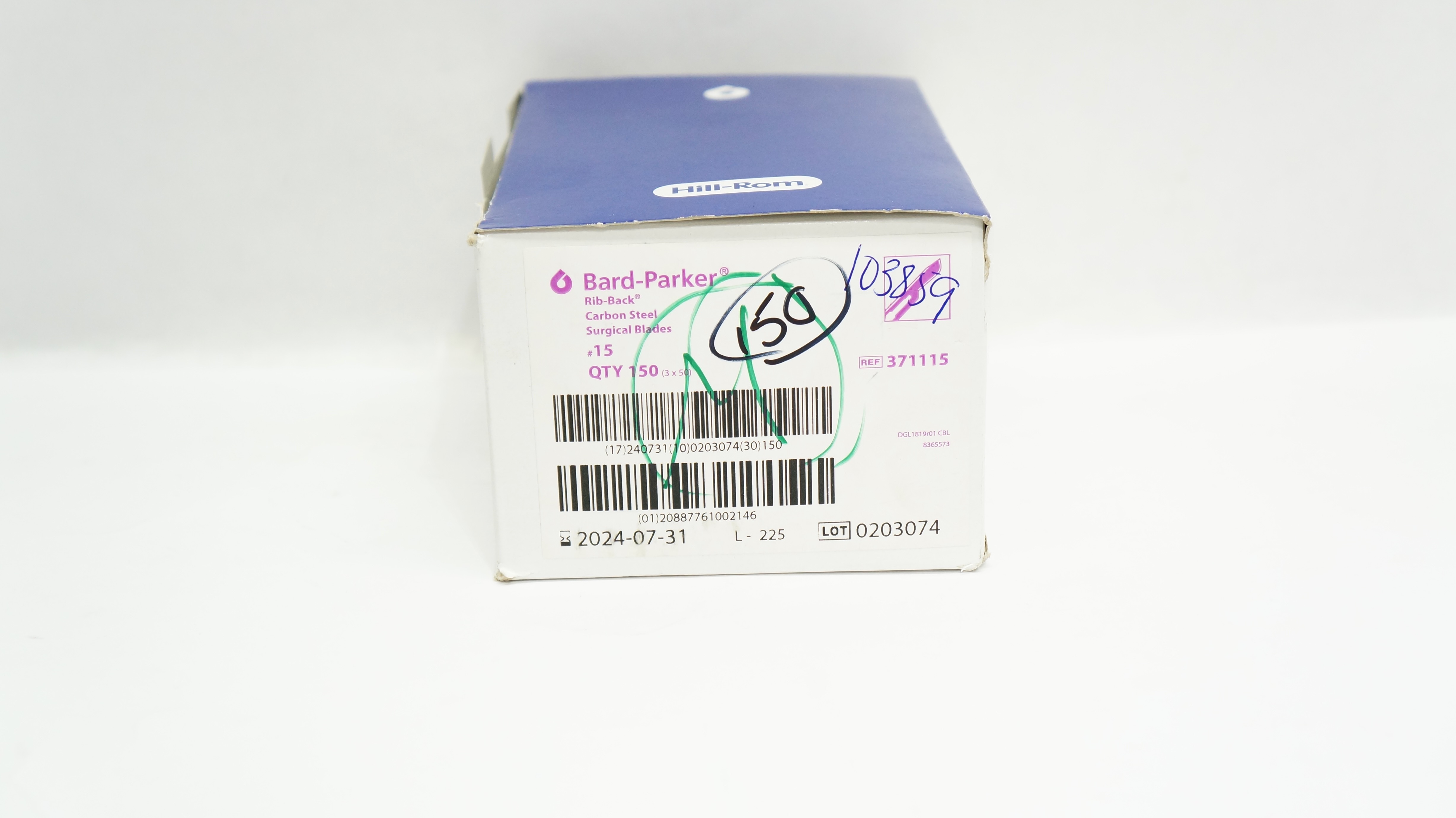 Aspen 371115 Bard-Parker Rib-Back Carbon Steel Surgical Blades #15 - Box of 150