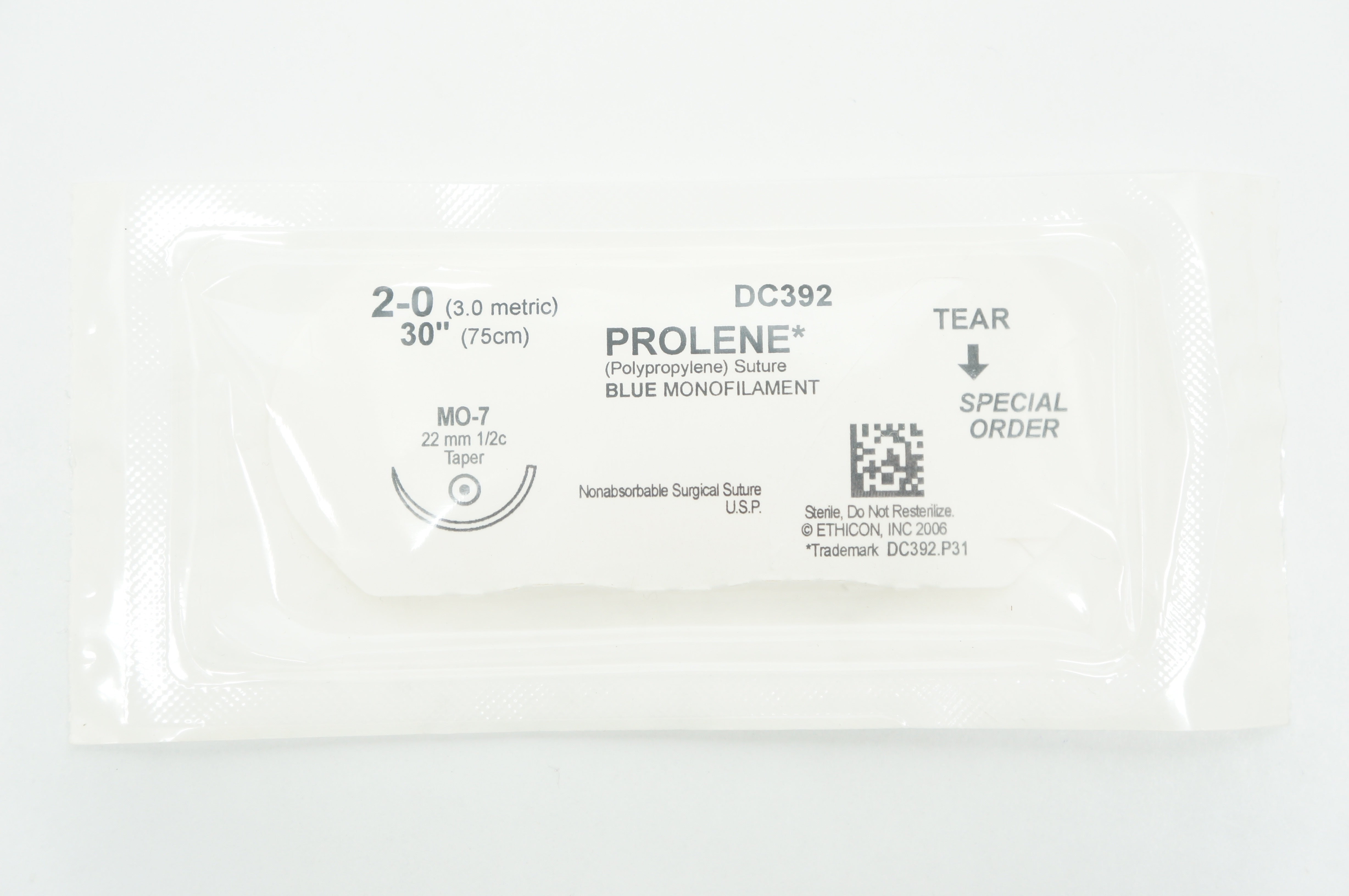 Ethicon DC392 Polypropylene Stre. Blue Monofilament 2-0 30in. MO-7 Taper 22mm (x)