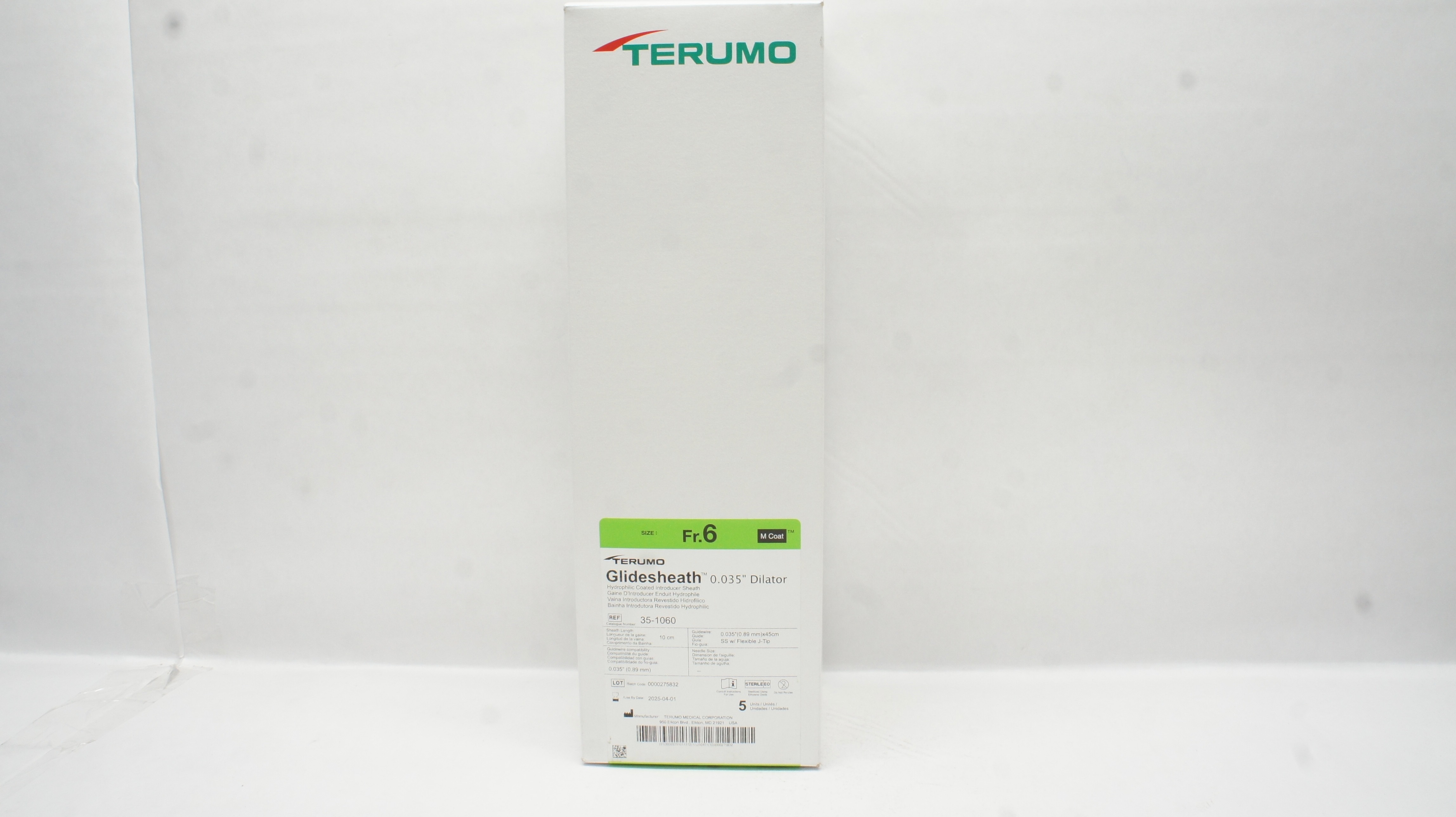 Terumo 35-1060 Glidesheath Introducer Sheath 6Fr x 0.035inch Dilator - Box of 5