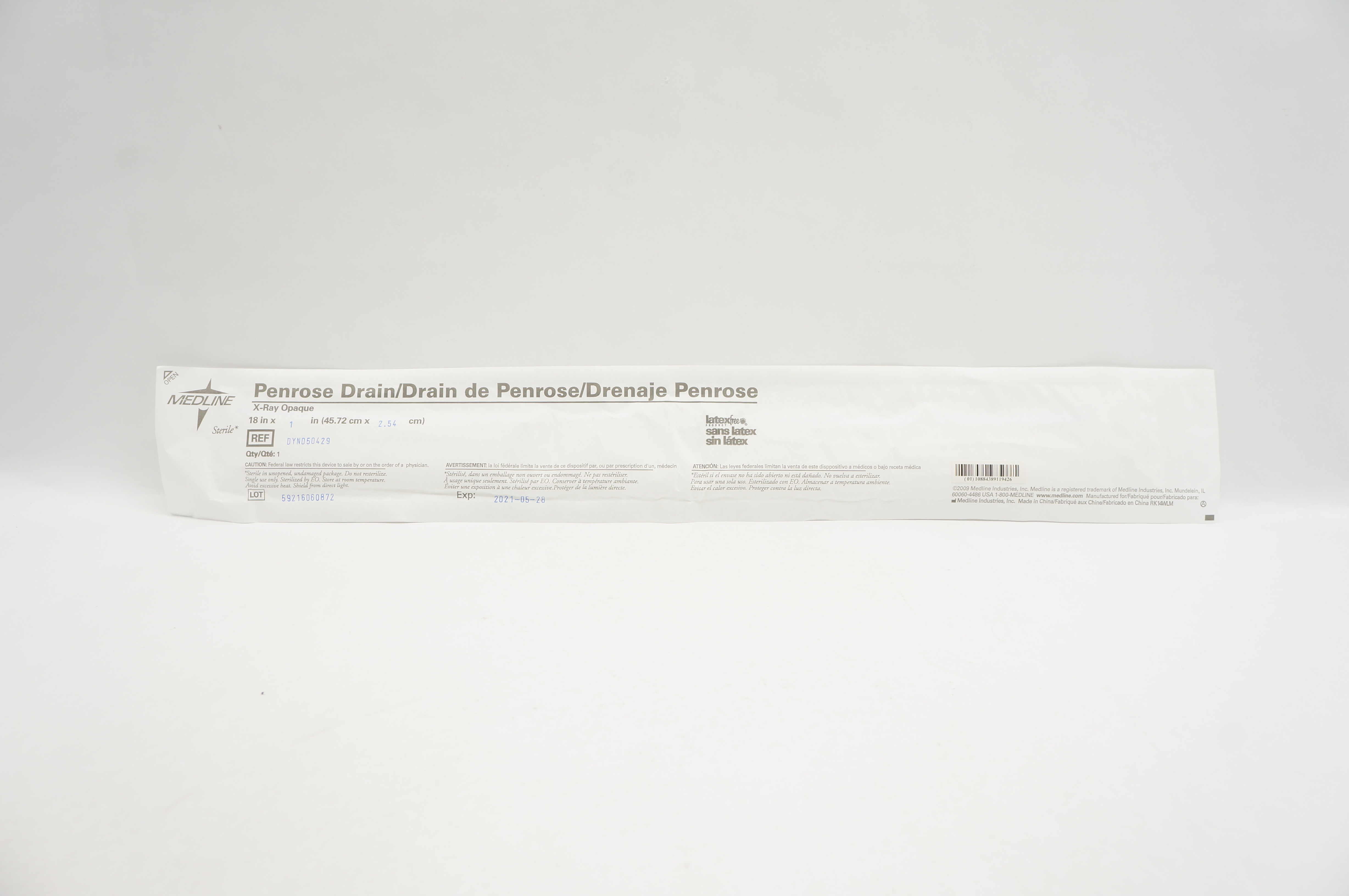 Medline DYND50429 Penrose Drain X-Ray Opaque 18 x 1inch (x)