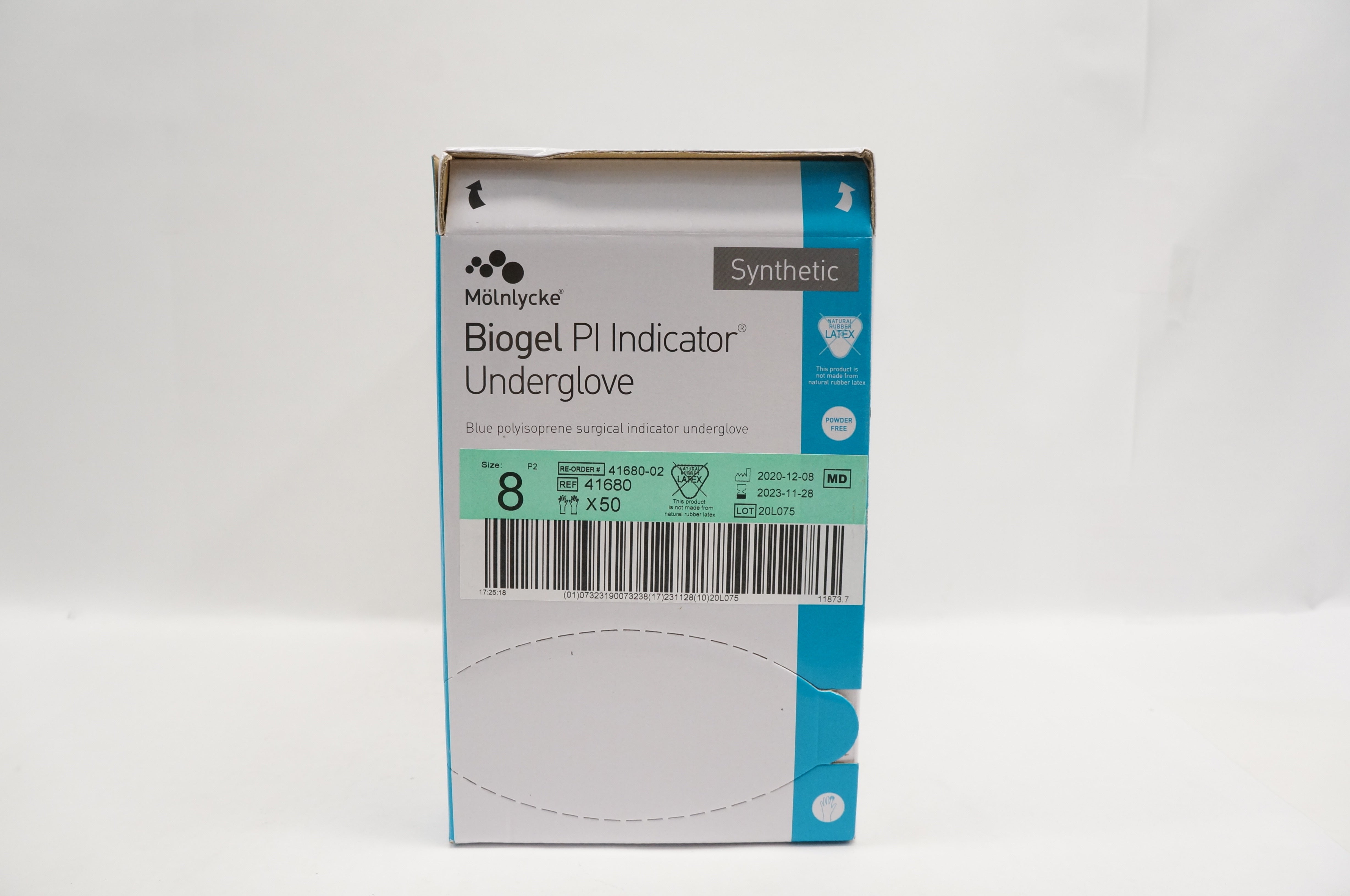 Molnlycke HealthCare 41680 Biogel Pl Indicator Underglove Size 8 - Box of 50