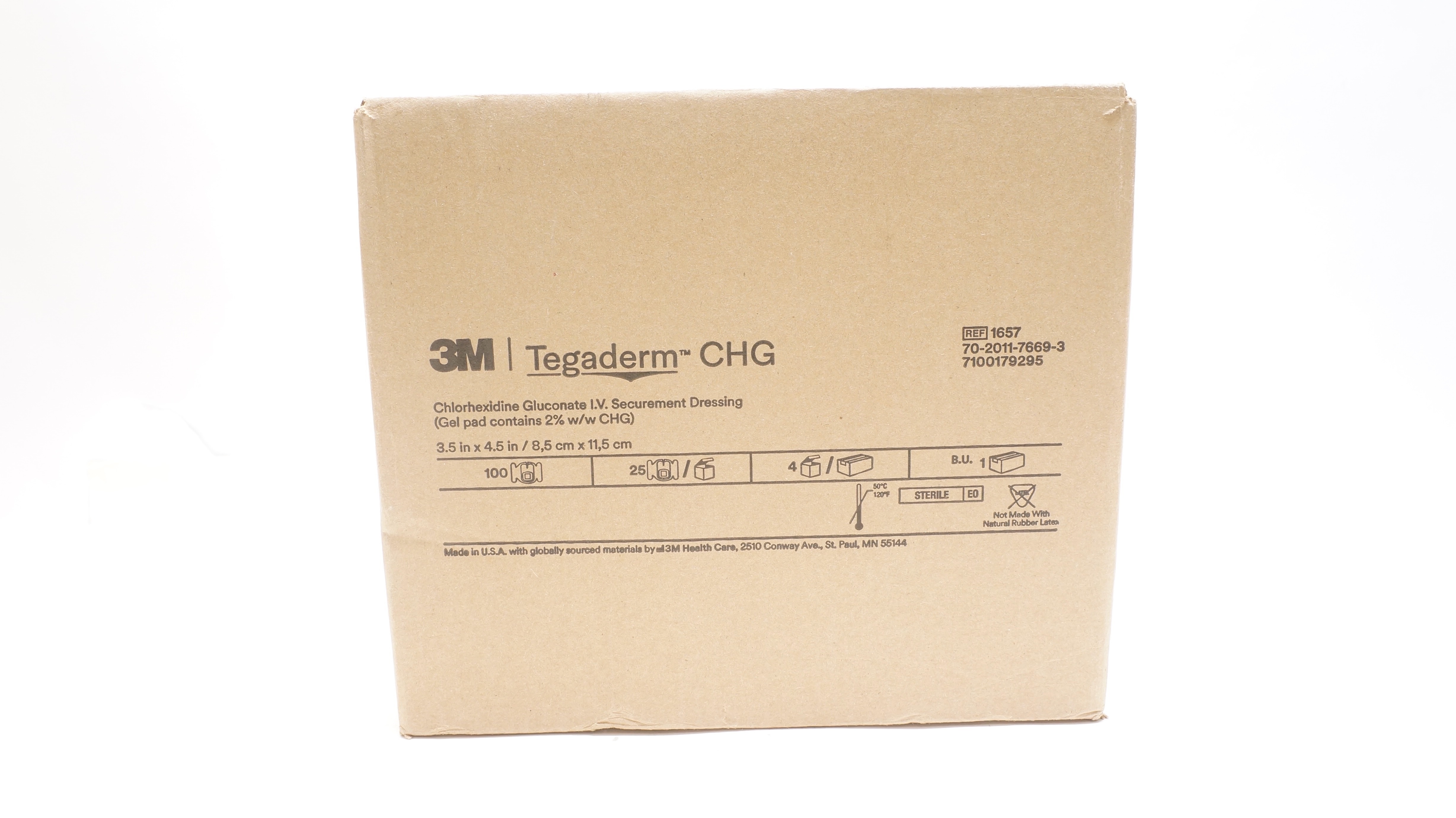 3M 1657 Tegaderm CHG I.V. Securement Dressing 3.5In x 4.5In - Box of 100