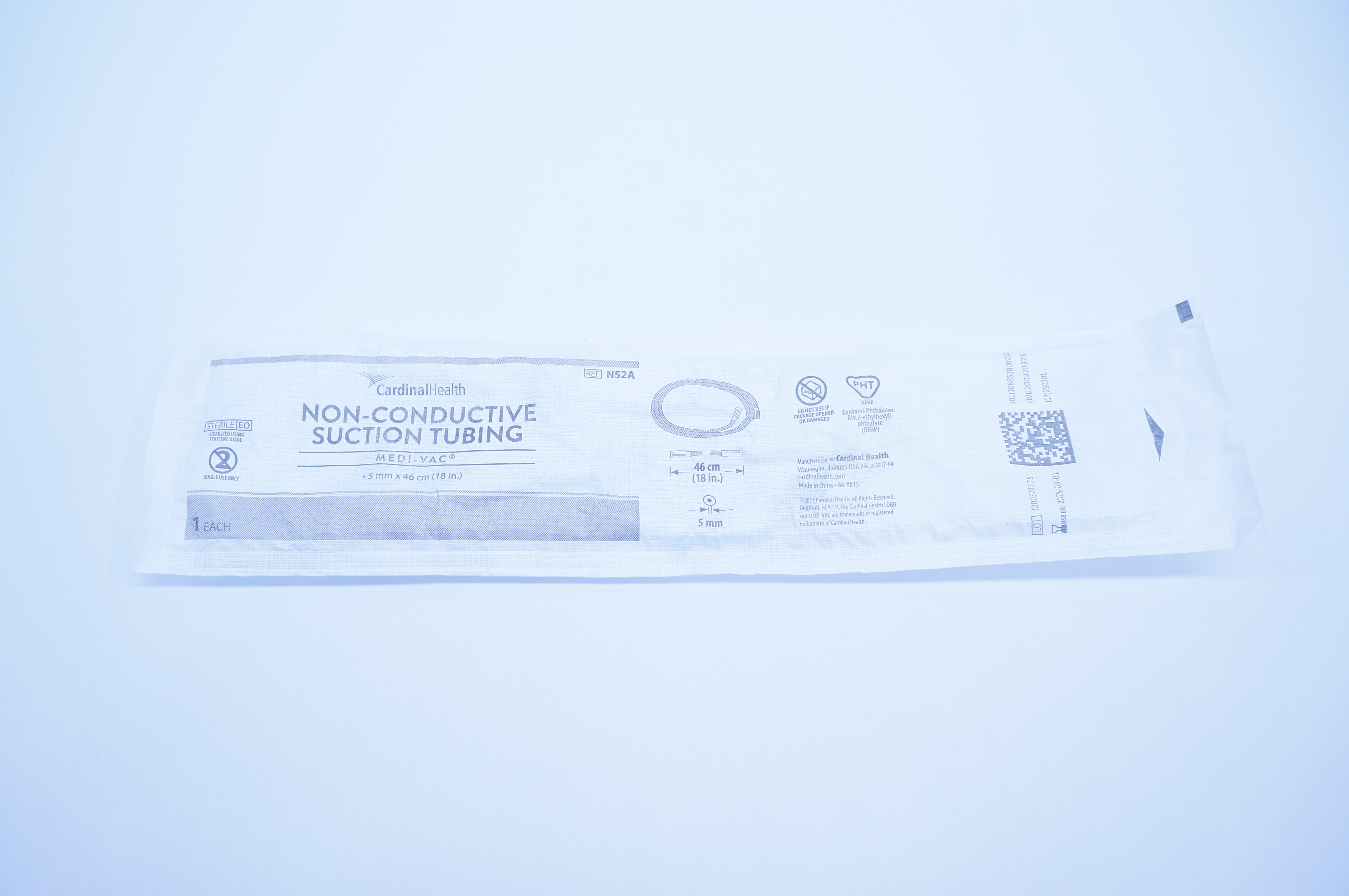 Cardinal Health N52A Medi-Vac Non-Conductive Suction Tubing 5mm x 46cm