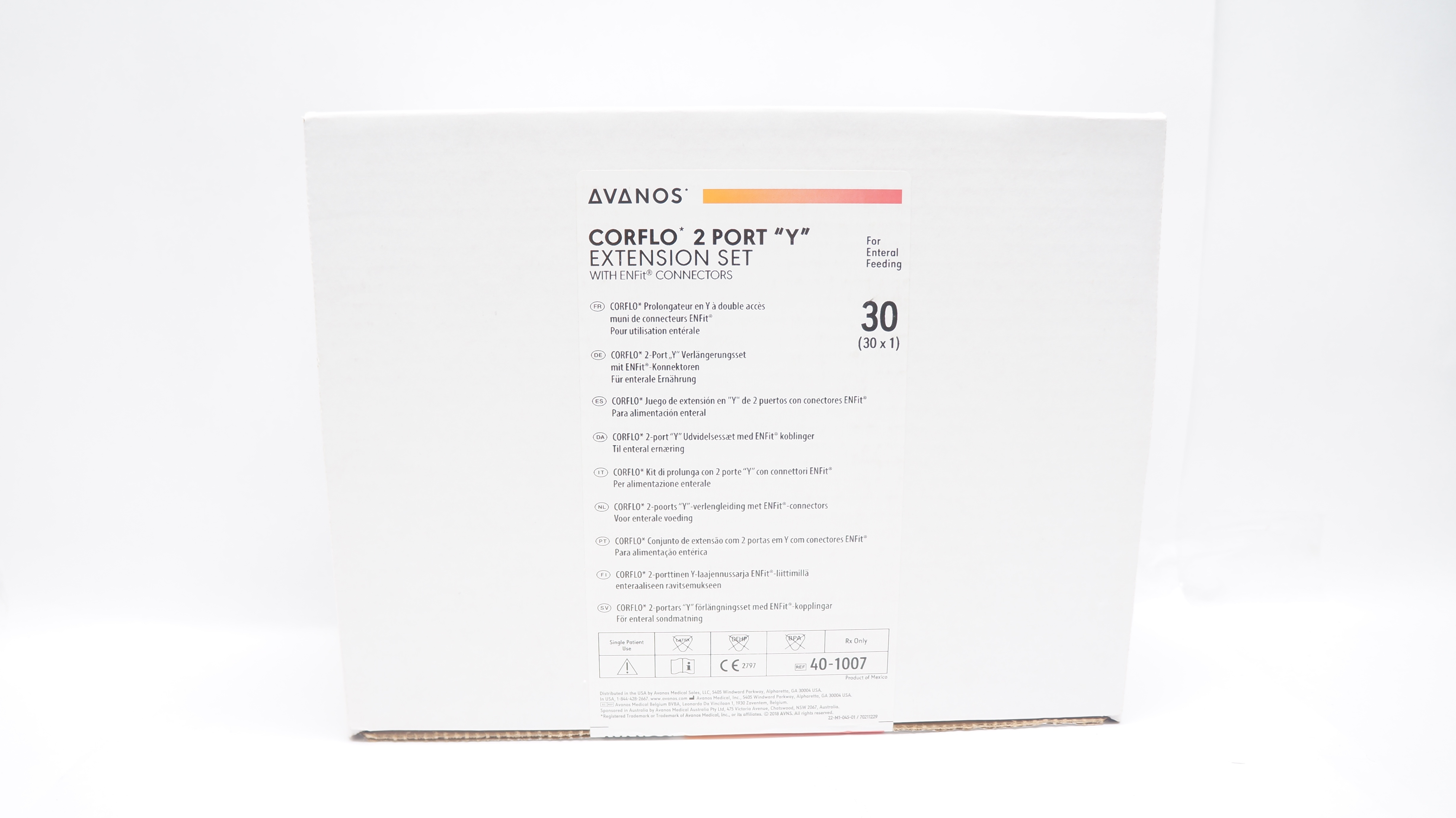 Avanos 40-1007 Corflo 2 Port "Y" Extension Set w/ENFit Connectors - Box of 30