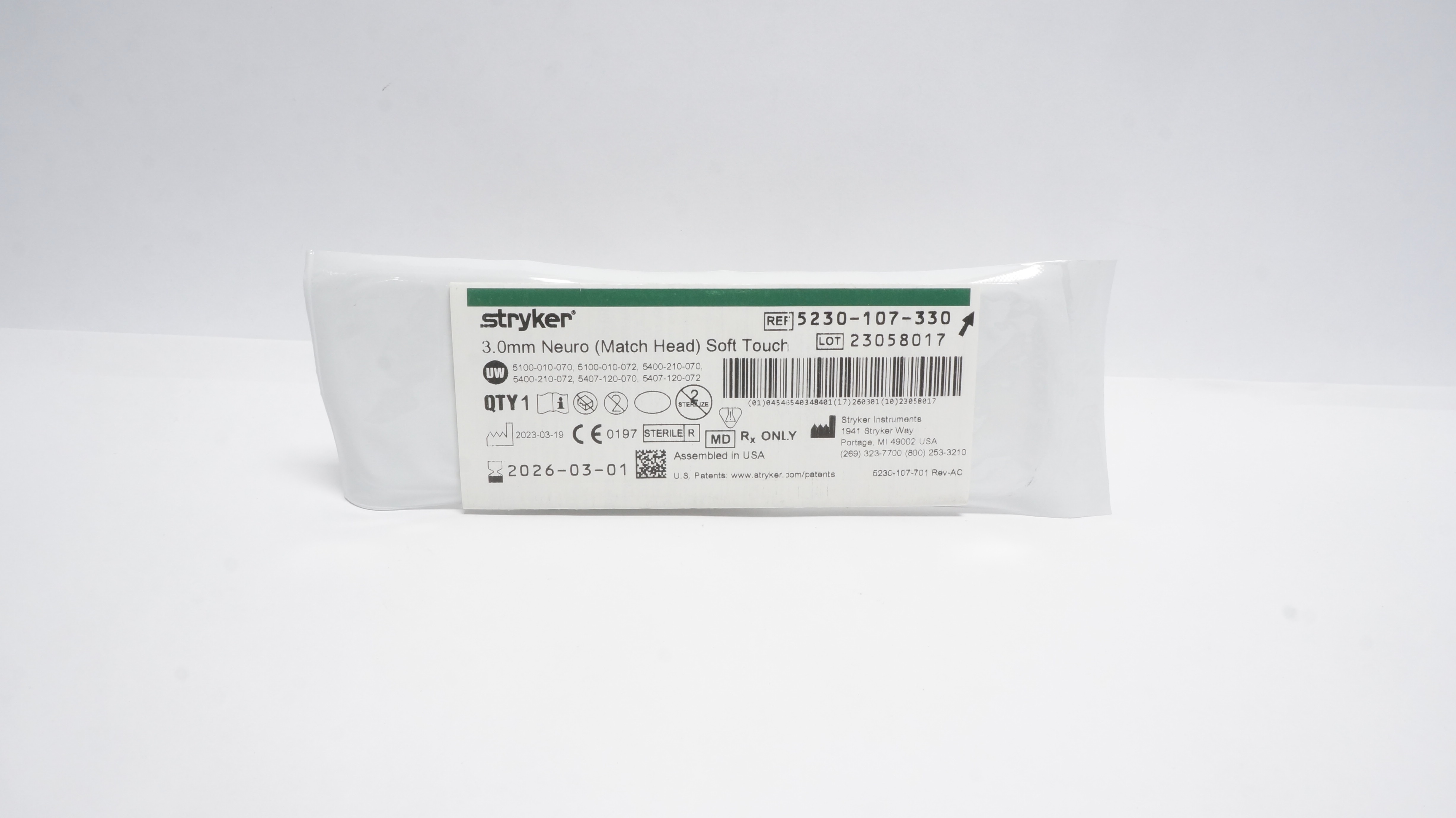 Stryker 5230-107-330 3.0mm Neuro(Match Head)  Soft Touch (x)
