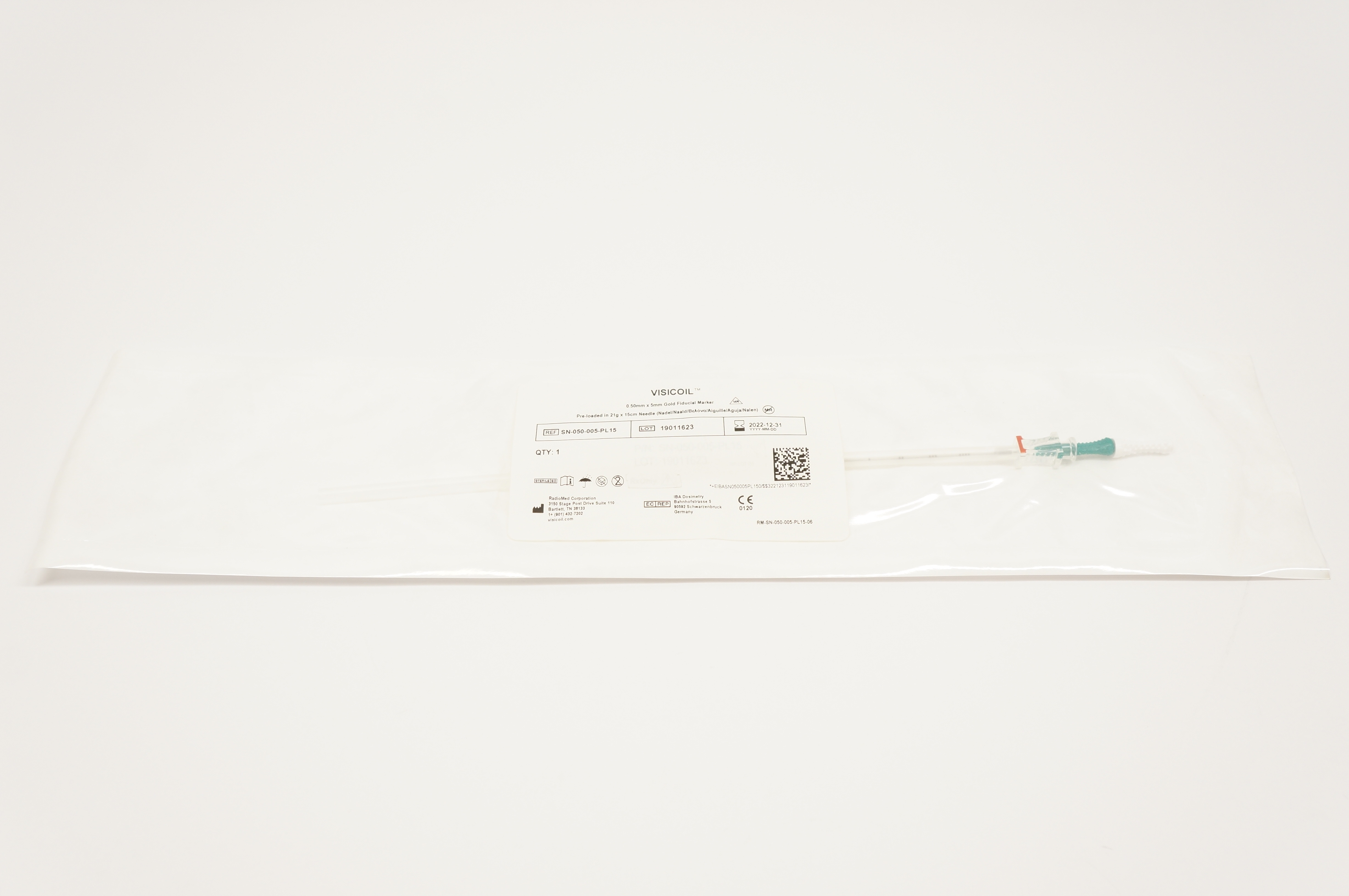 RadioMed SN-050-005-PL15 0.50mm x 5mm Gold Fiducial Marker in 21g x 15cm Needle