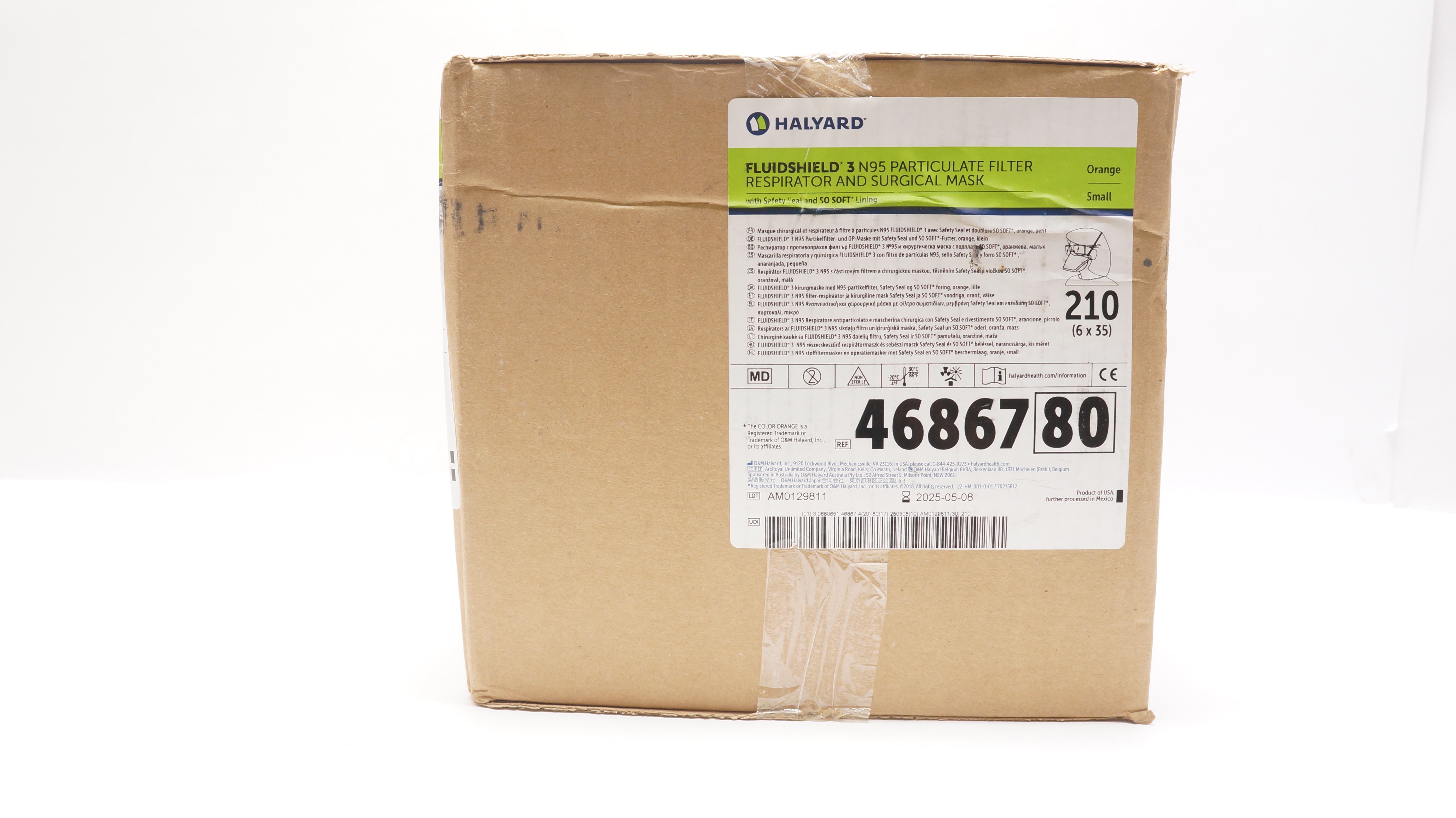 Halyard 46867 Fluidshield 3 N95 Particulate Filter Respirator Small -Case of 210