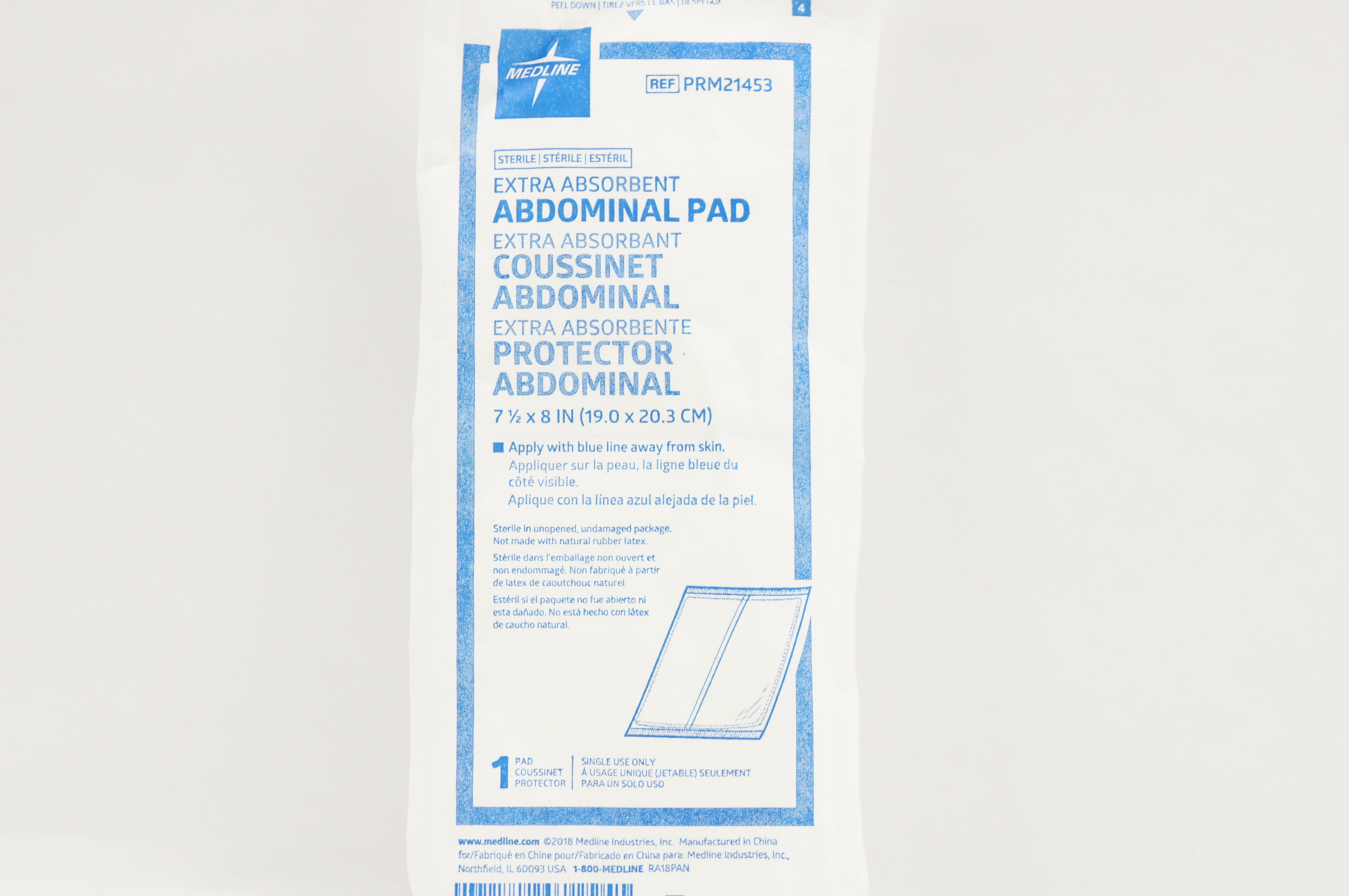 Medline PRM21453 Extra Absorbent Abdominal Pad 7-1/2 x 8 inch